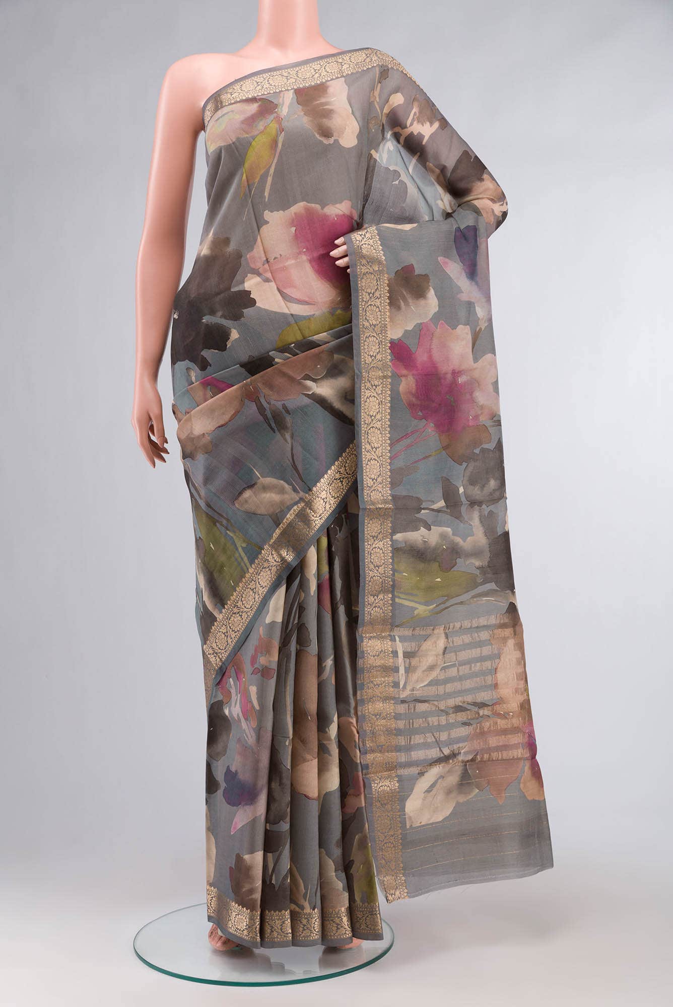 Grey Bhagalpuri Tussar Silk Saree