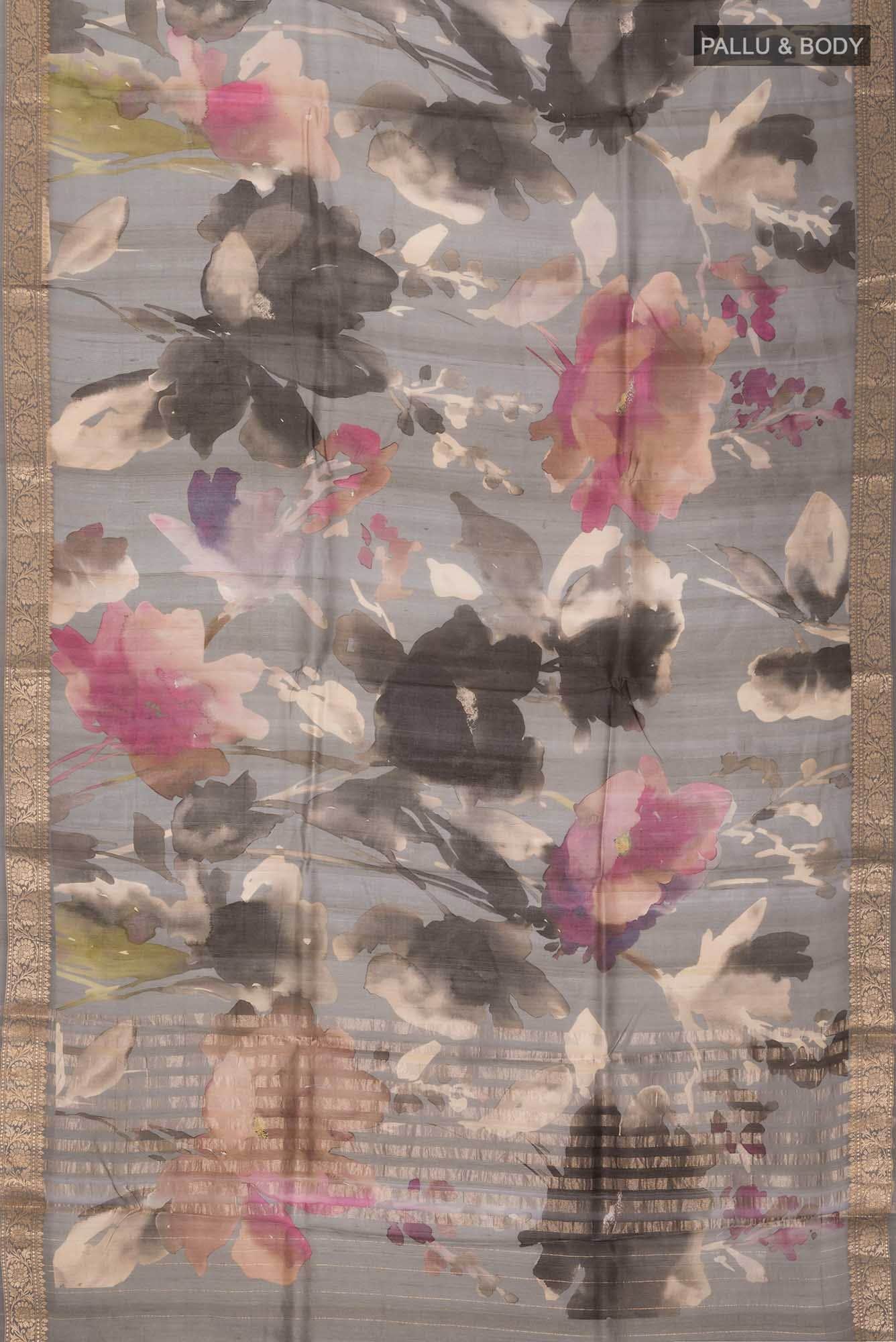 Grey Bhagalpuri Tussar Silk Saree