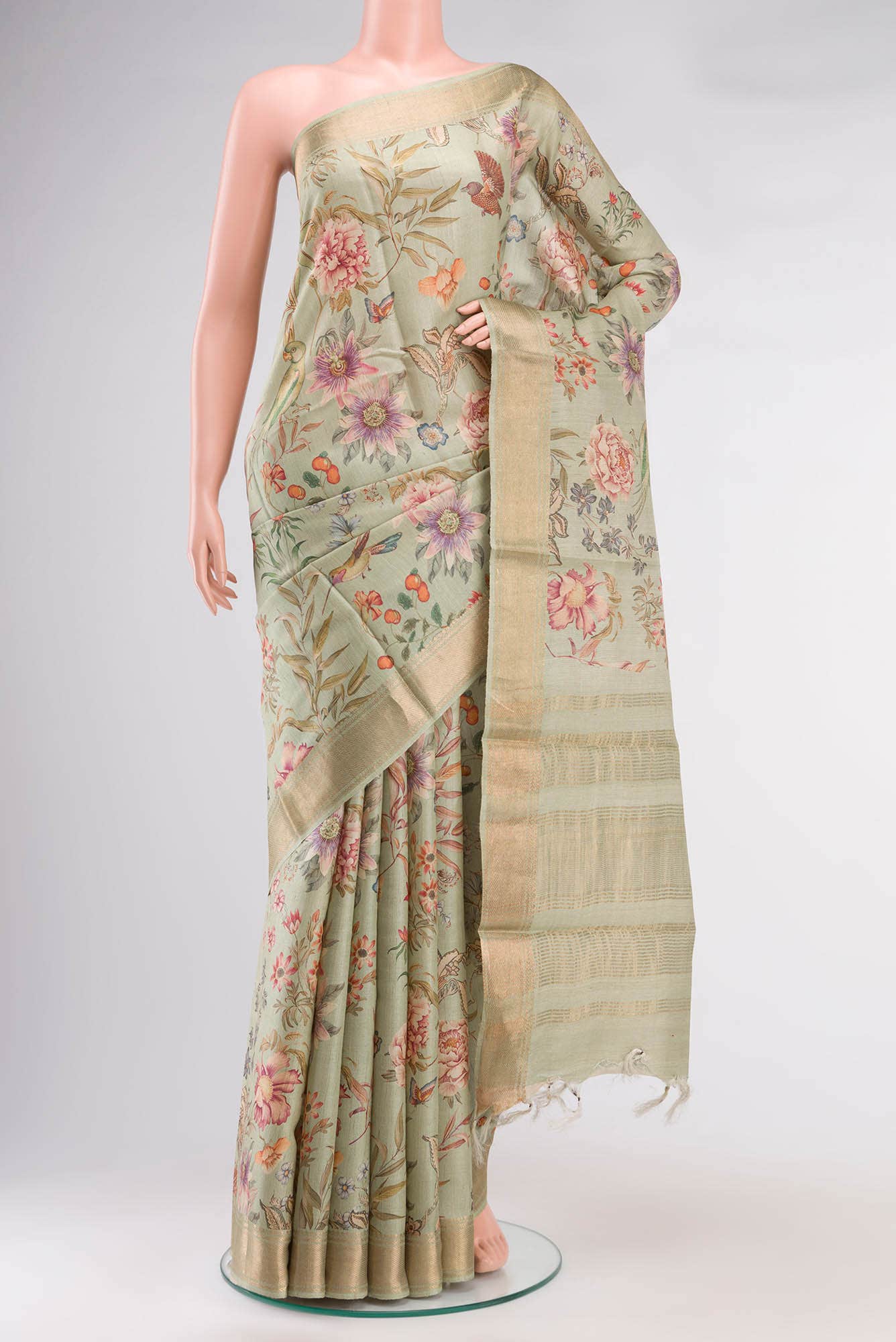 Green Bhagalpuri Tussar Silk Saree