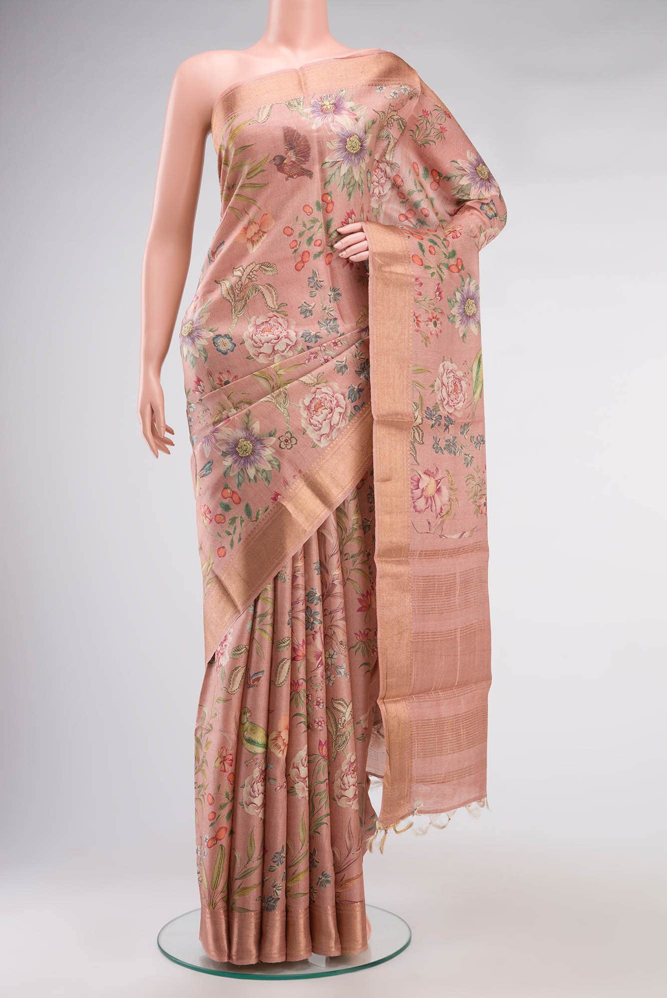 Peach Bhagalpuri Tussar Silk Saree