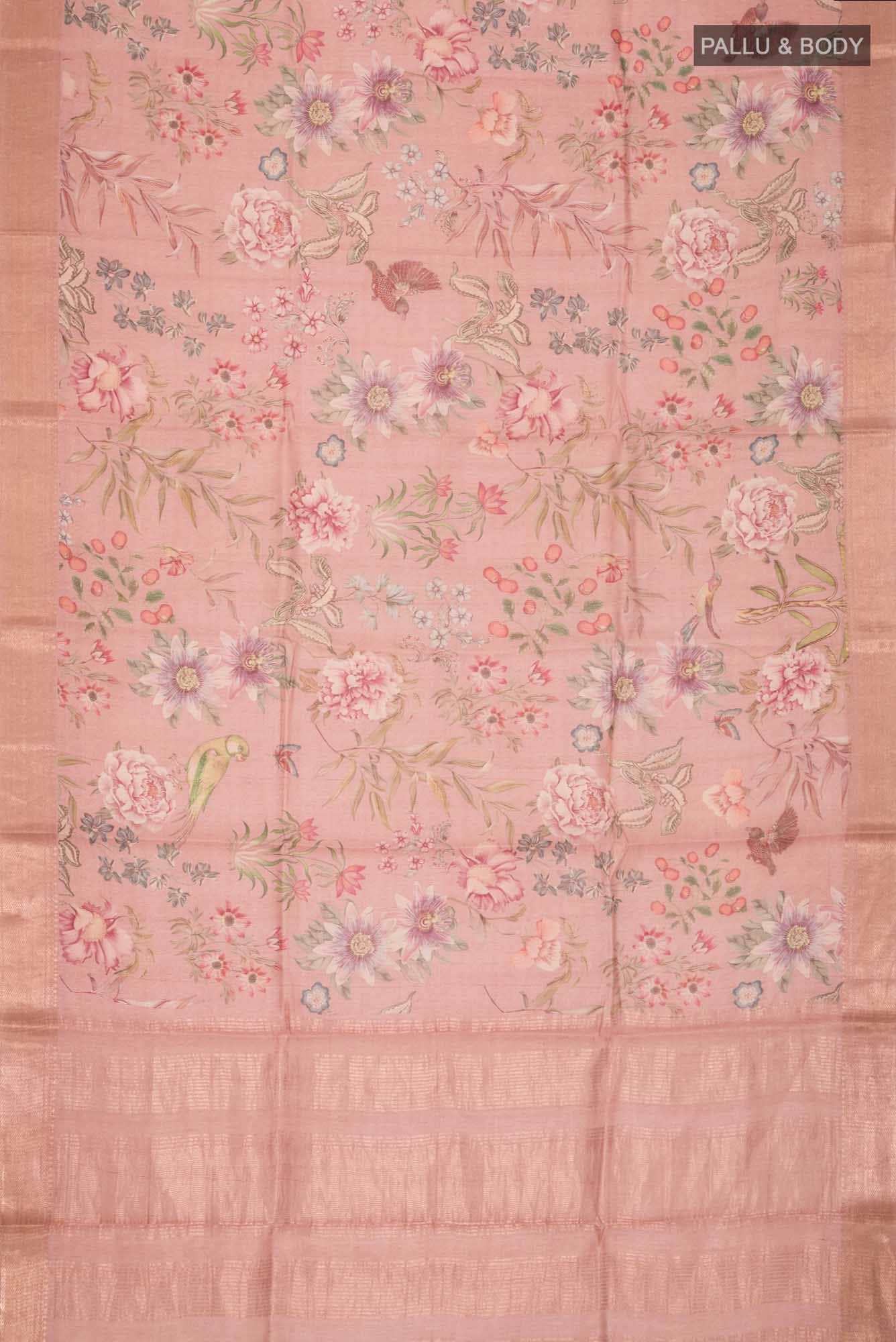 Peach Bhagalpuri Tussar Silk Saree
