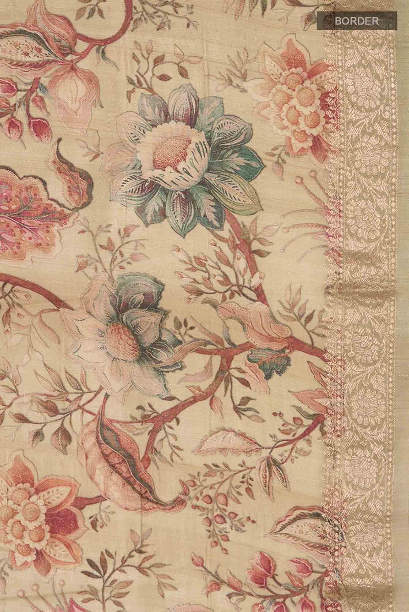 Beige Bhagalpuri Tussar Silk Saree
