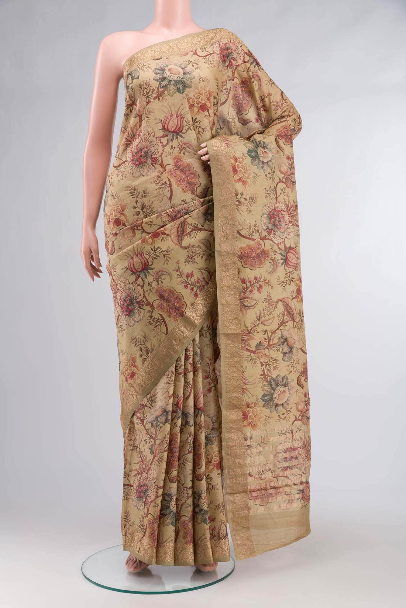 Beige Bhagalpuri Tussar Silk Saree
