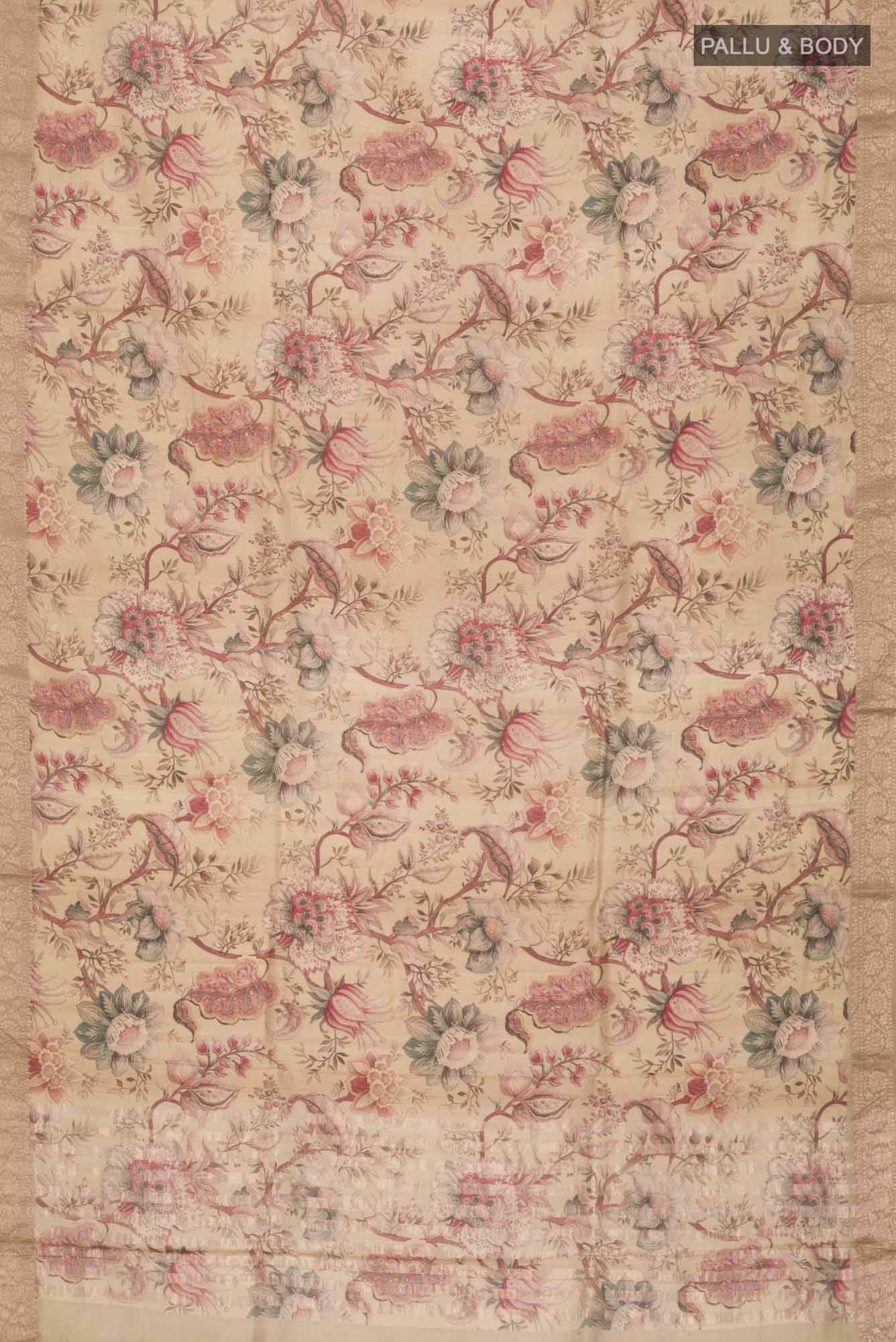 Beige Bhagalpuri Tussar Silk Saree