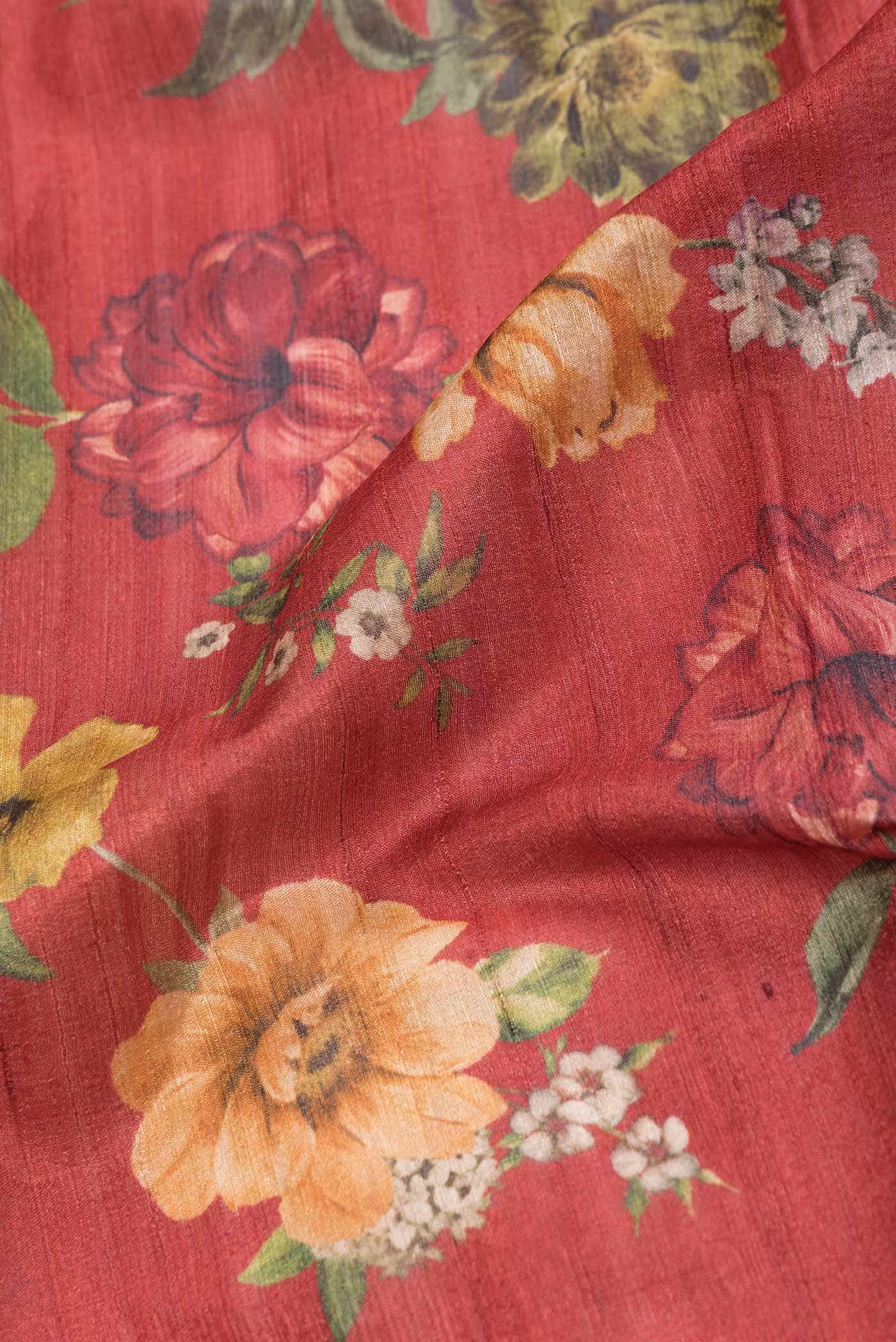 Red Dual Tone Tussar Silk Saree