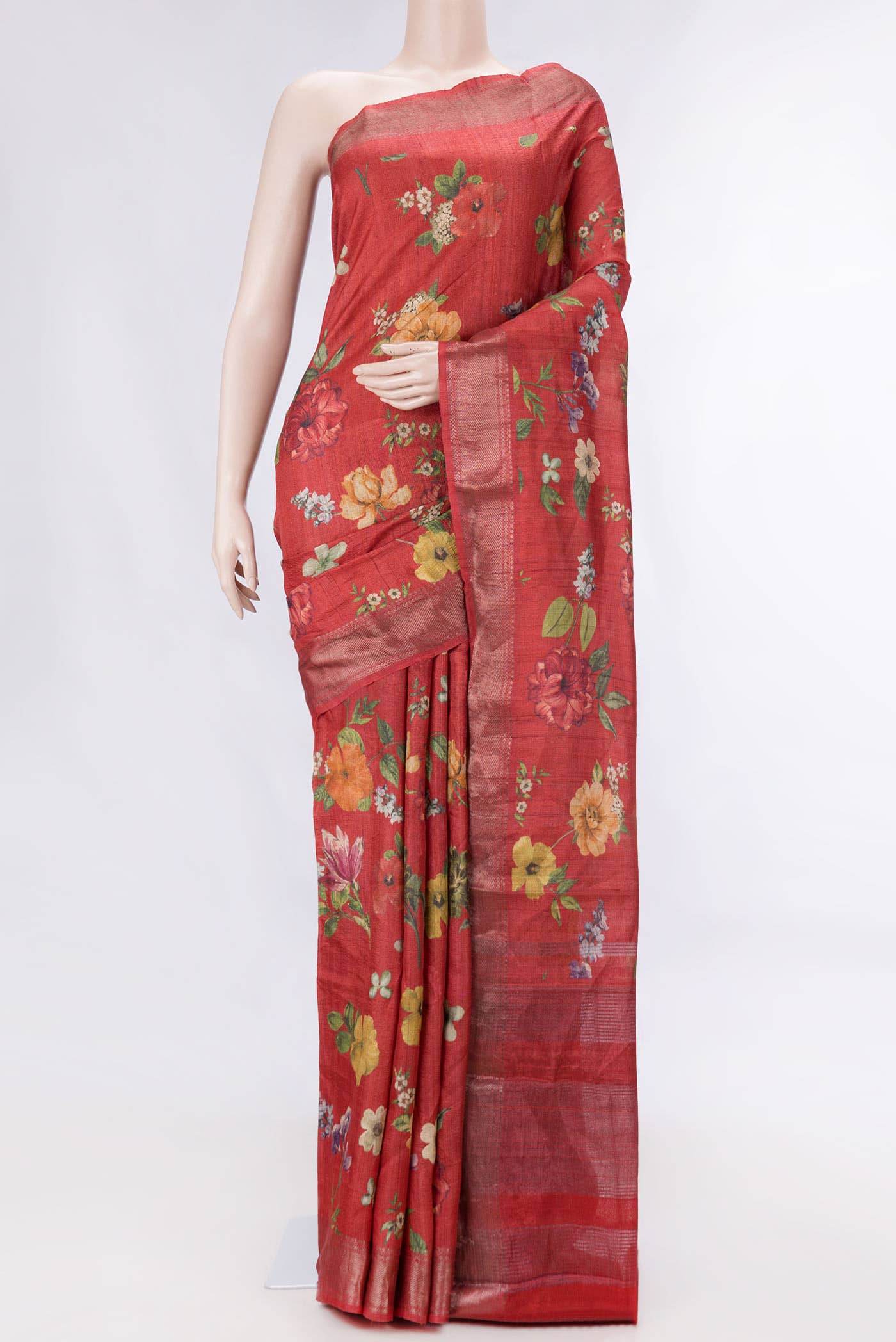 Red Dual Tone Tussar Silk Saree