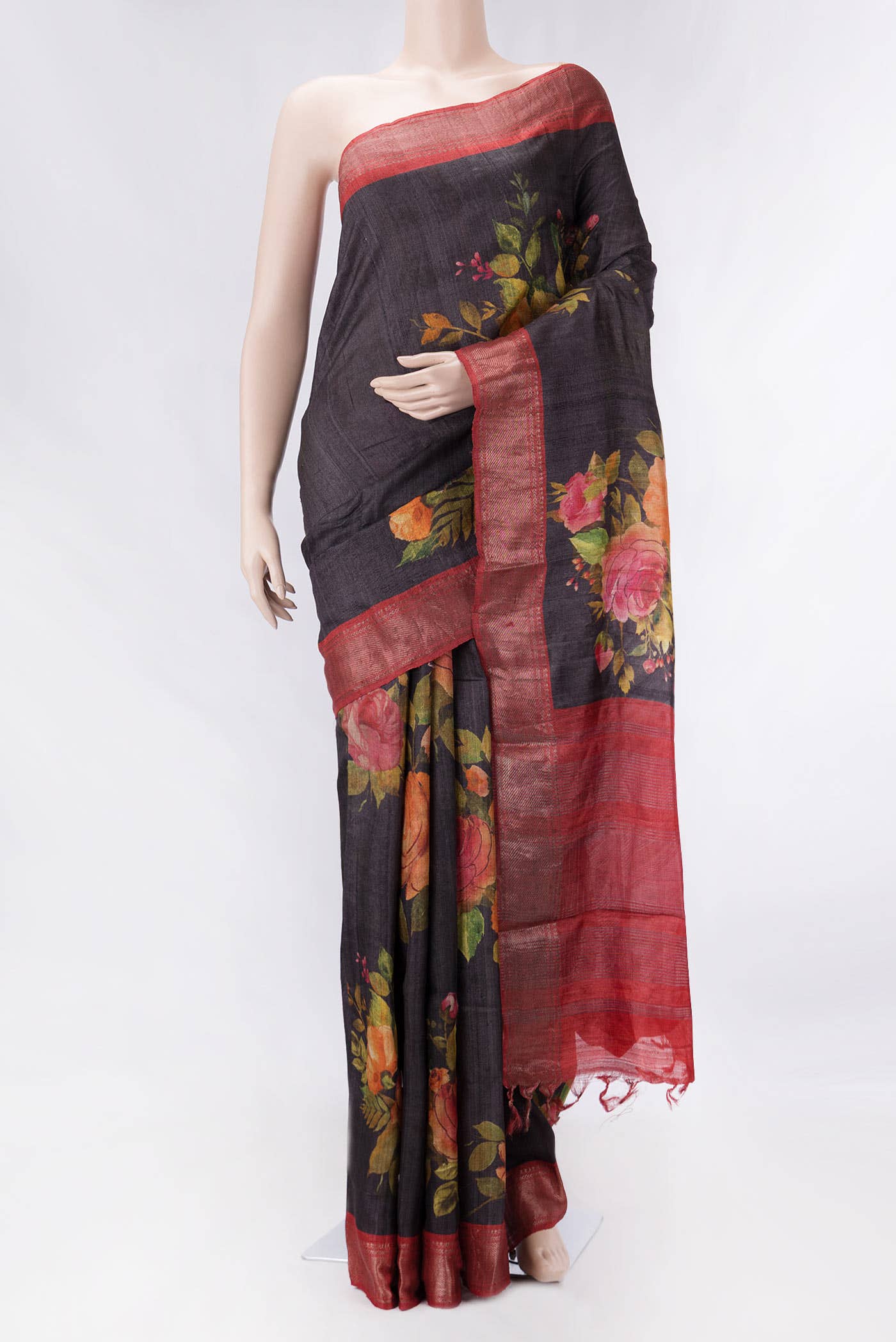 Black Dual Tone Tussar Silk Saree