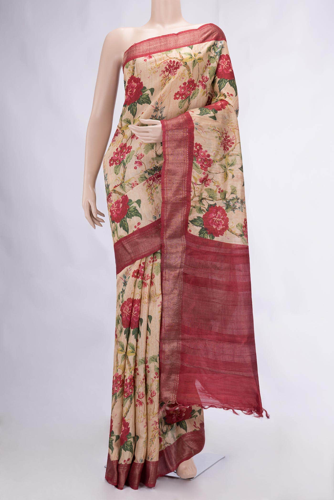 Golden Peach Tussar Silk Saree