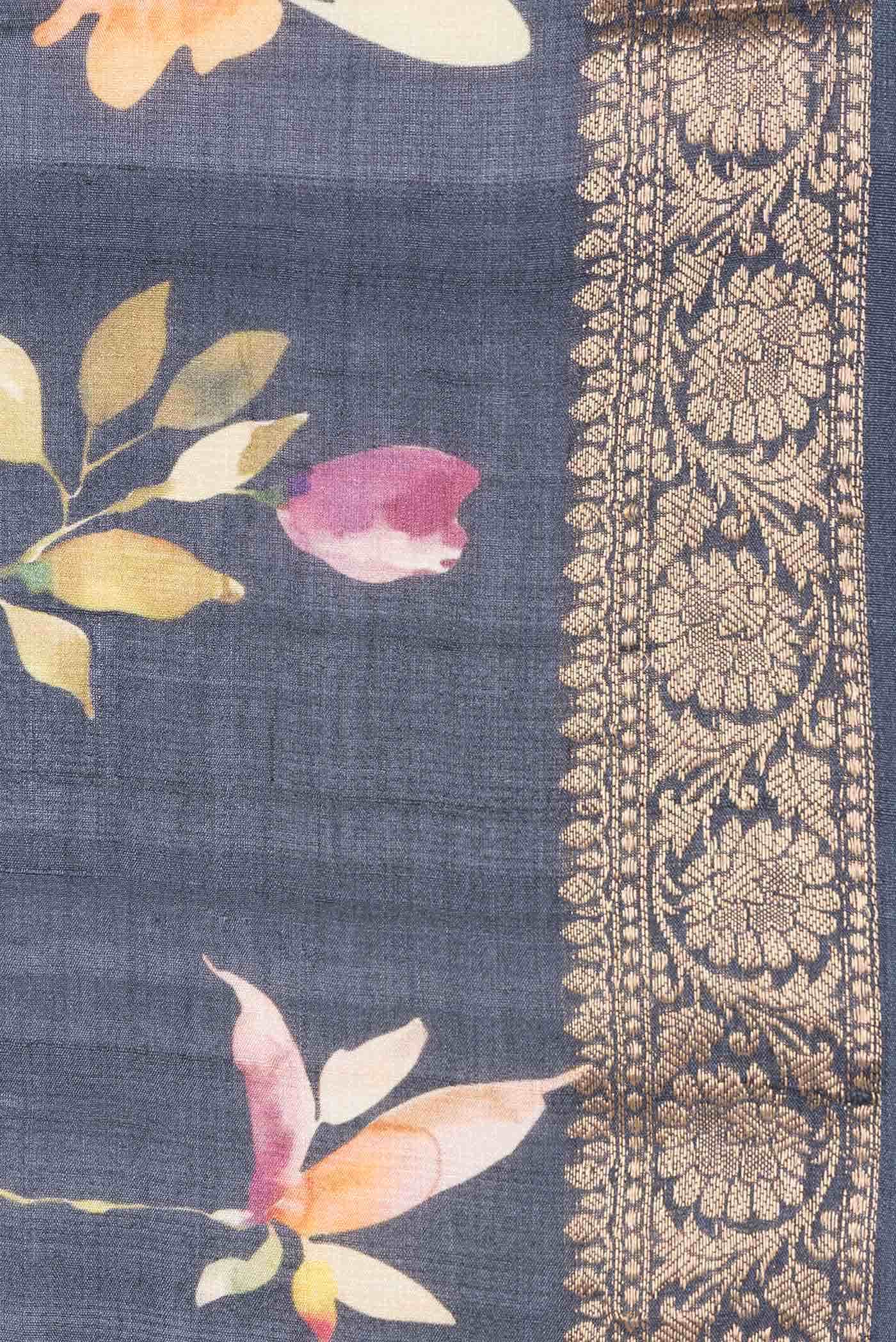 Navy Blue Dual Tone Tussar Silk Saree