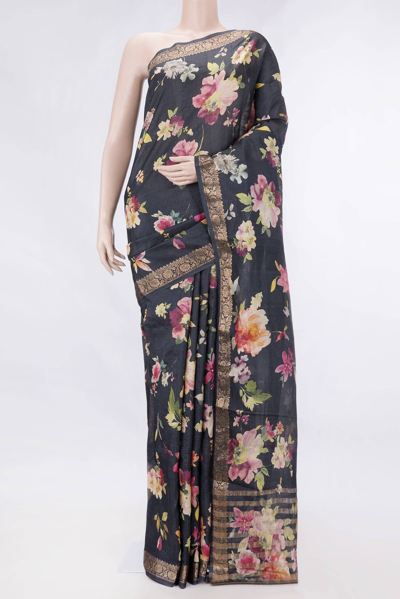 Navy Blue Dual Tone Tussar Silk Saree