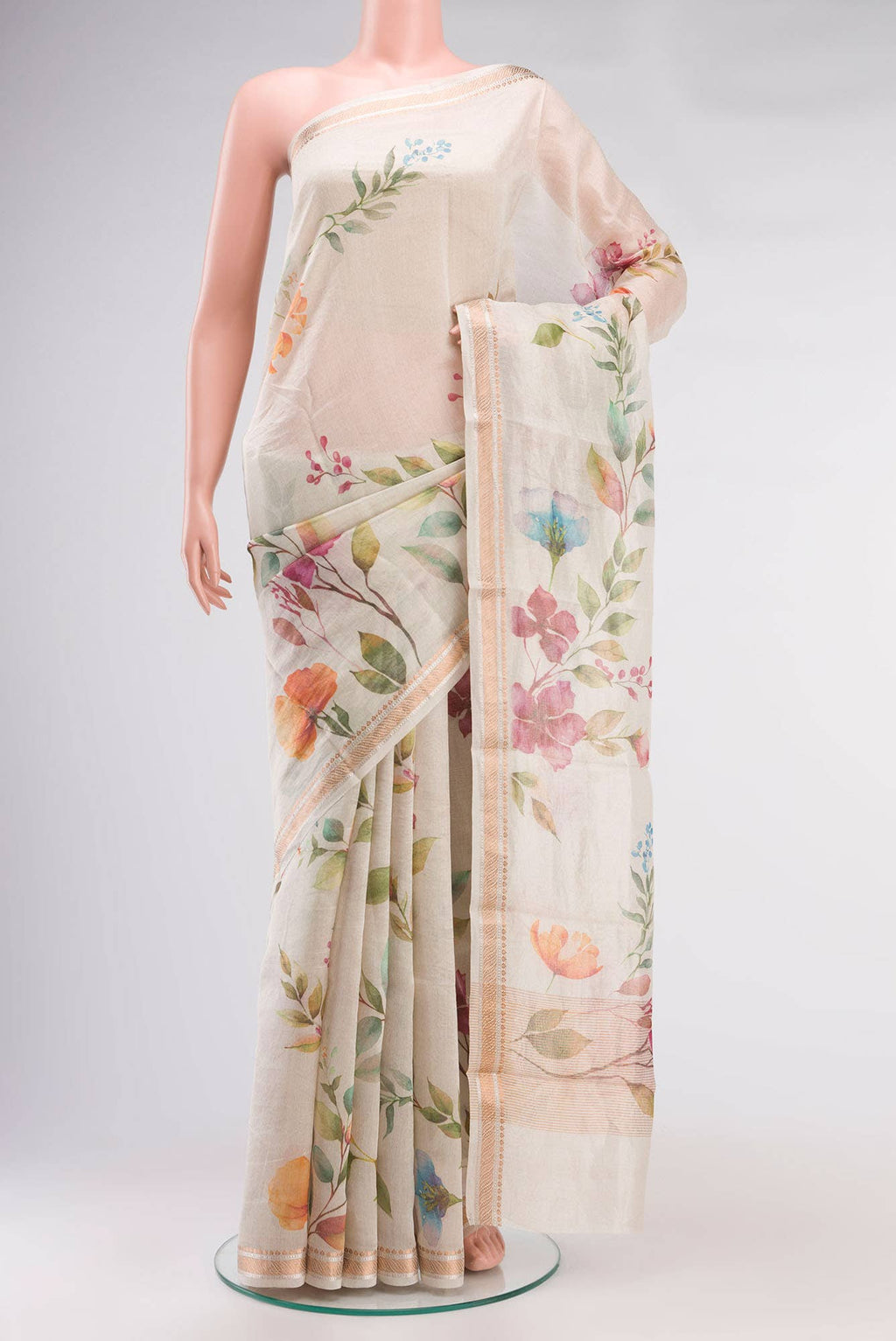 Cream Bhagalpuri Tussar Silk Saree
