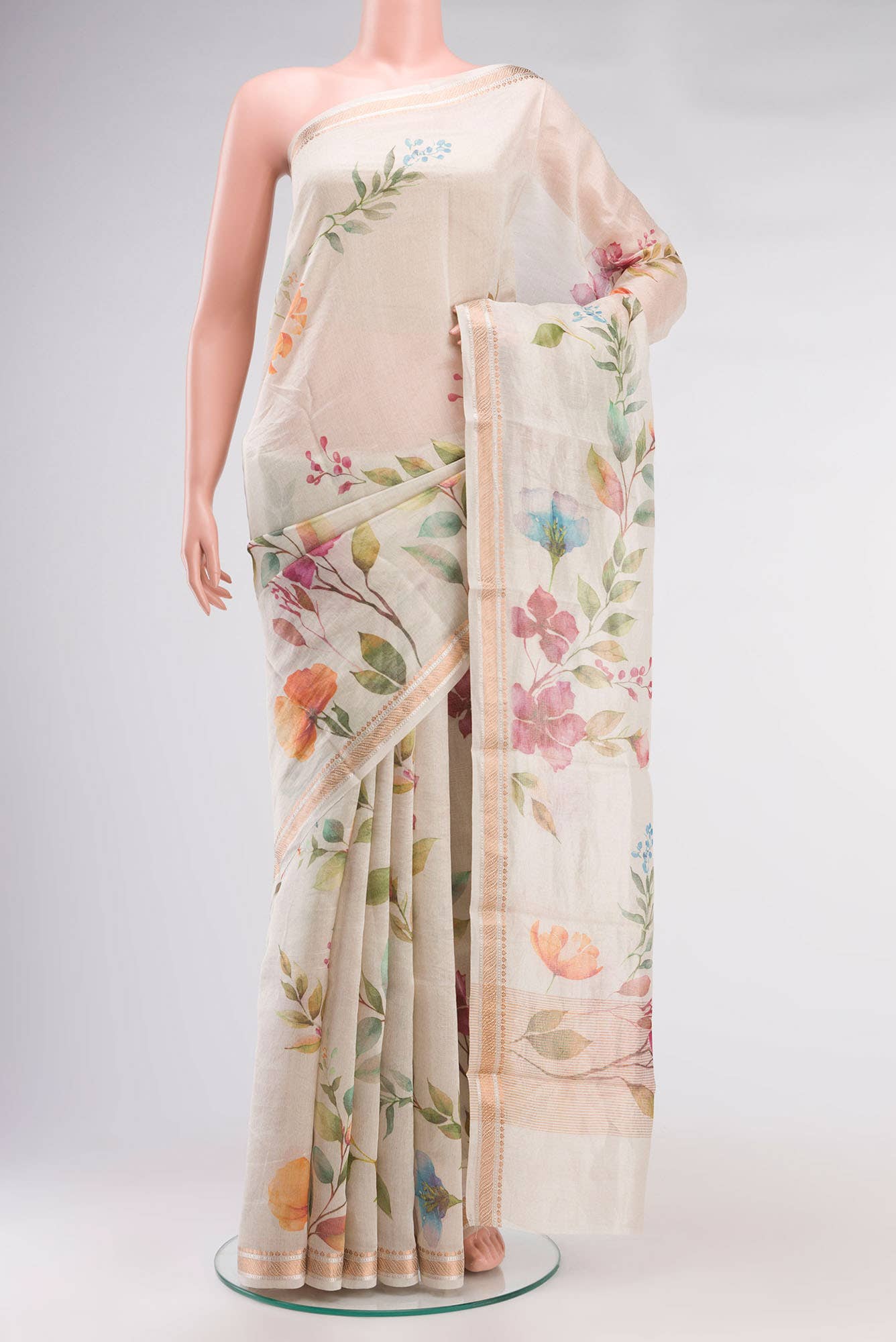 Cream Bhagalpuri Tussar Silk Saree