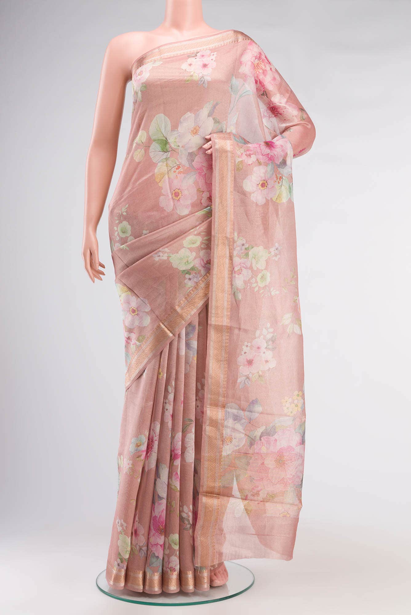 Rose Gold Bhagalpuri Tussar Silk Saree