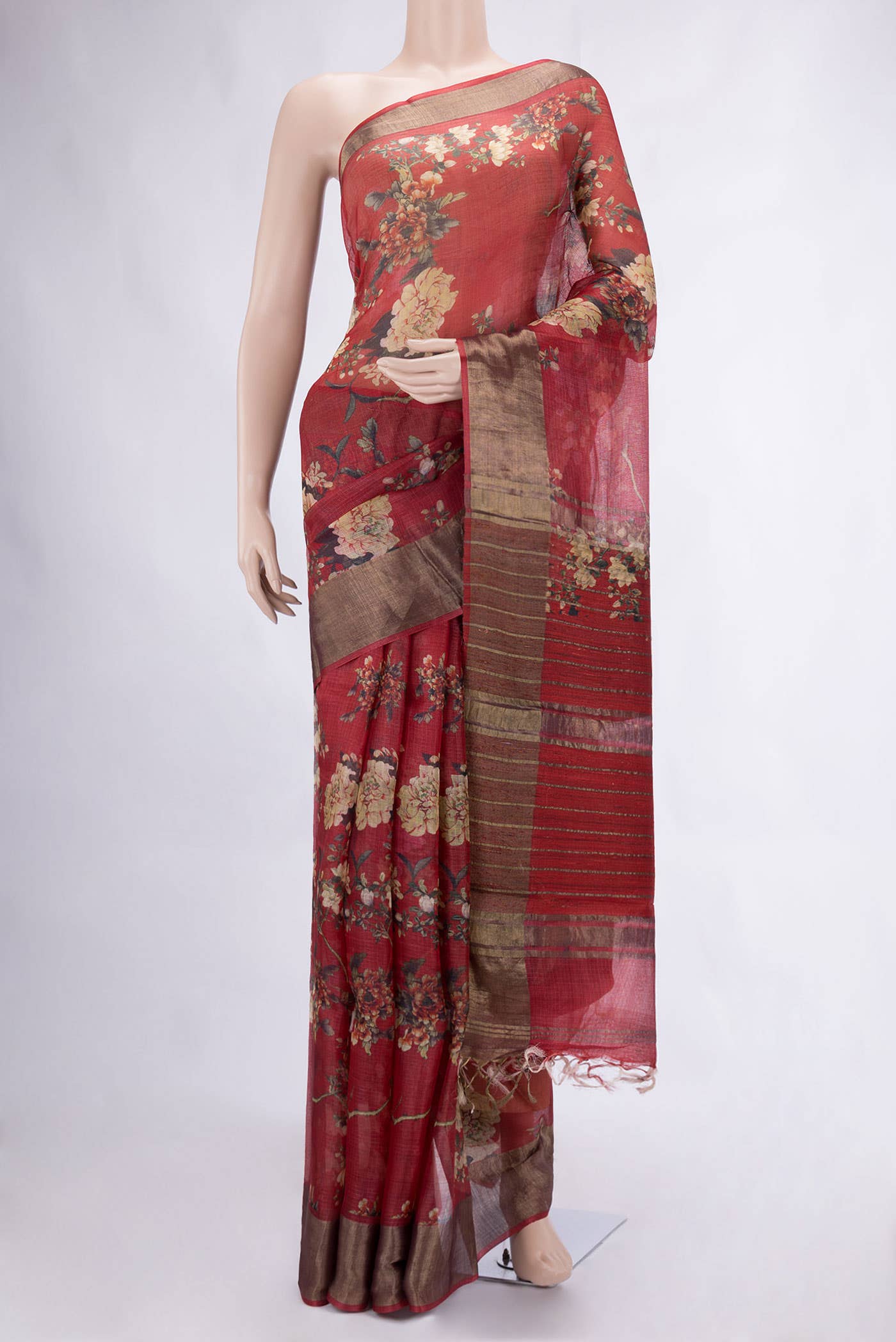 Maroon Tussar Silk Saree