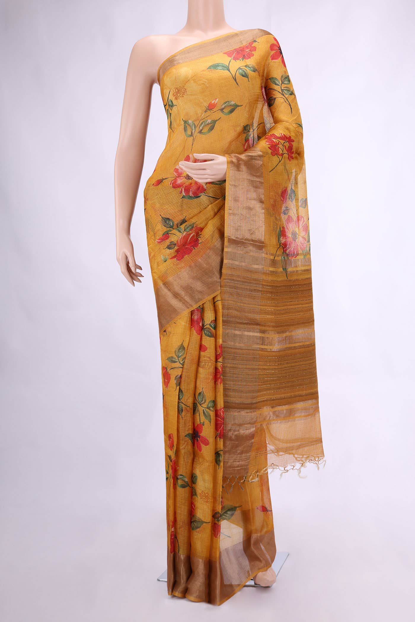 Mustard Tussar Silk Saree