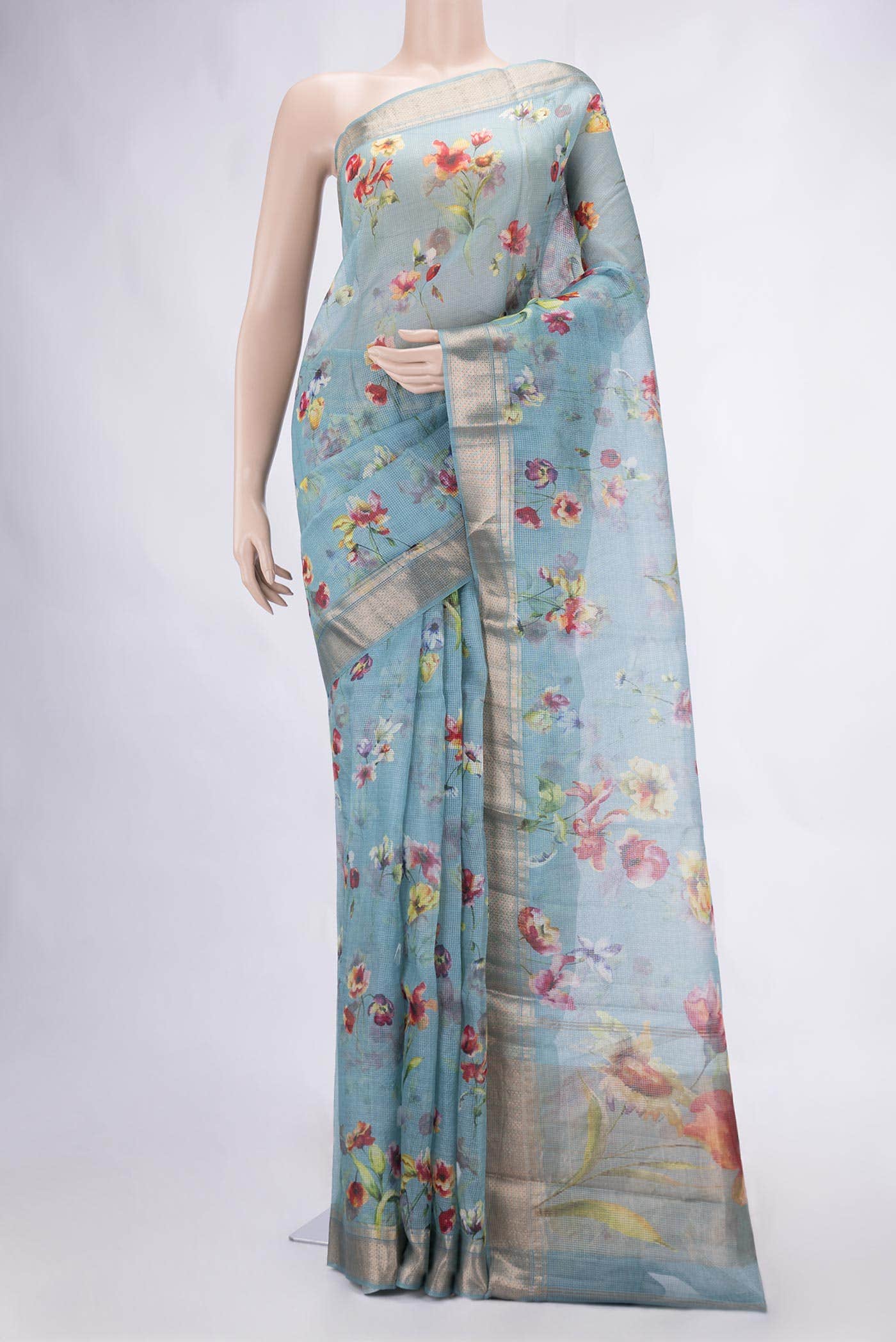 Blue Tussar Silk Saree