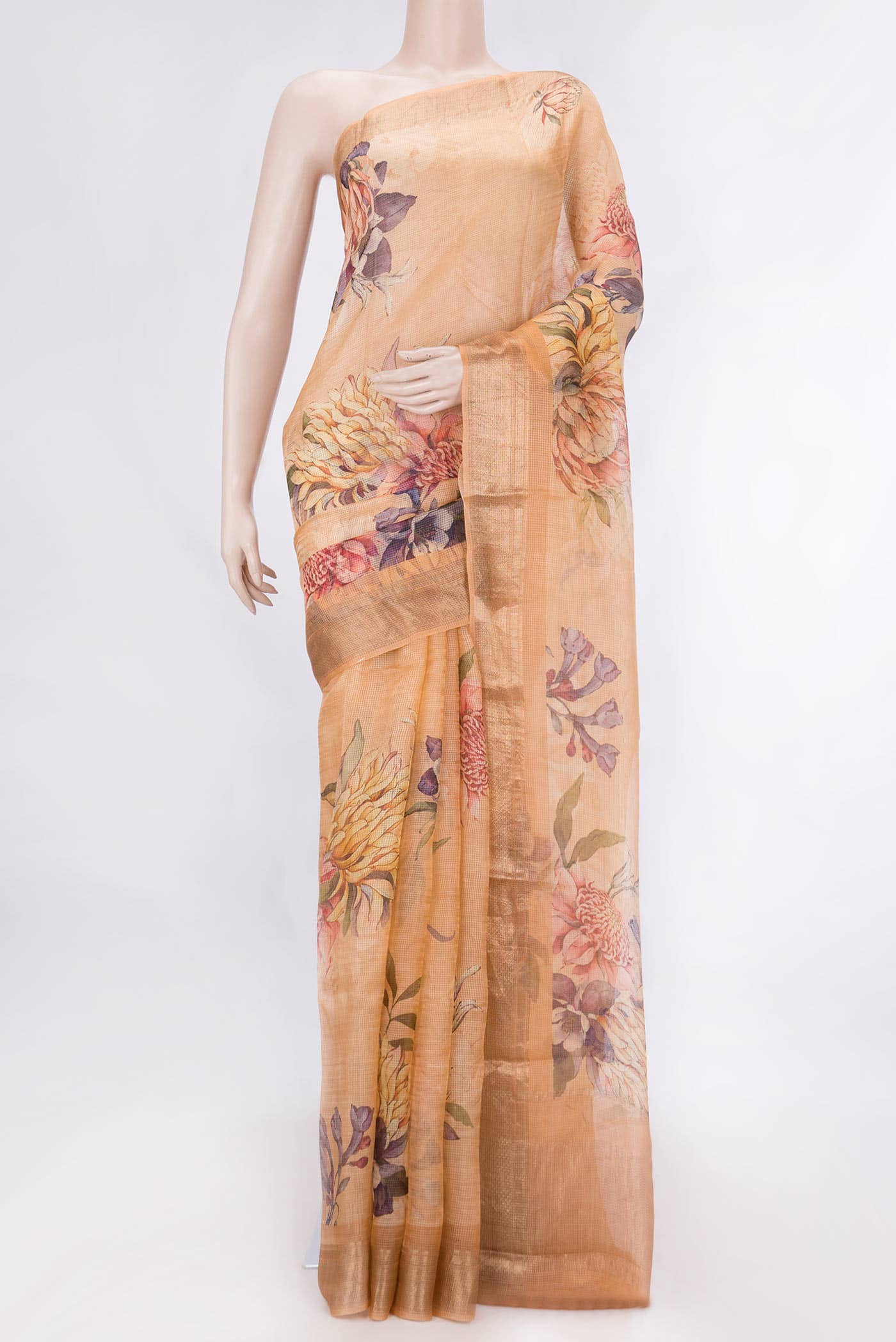 Golden Peach Dual Tone Kota Silk Saree