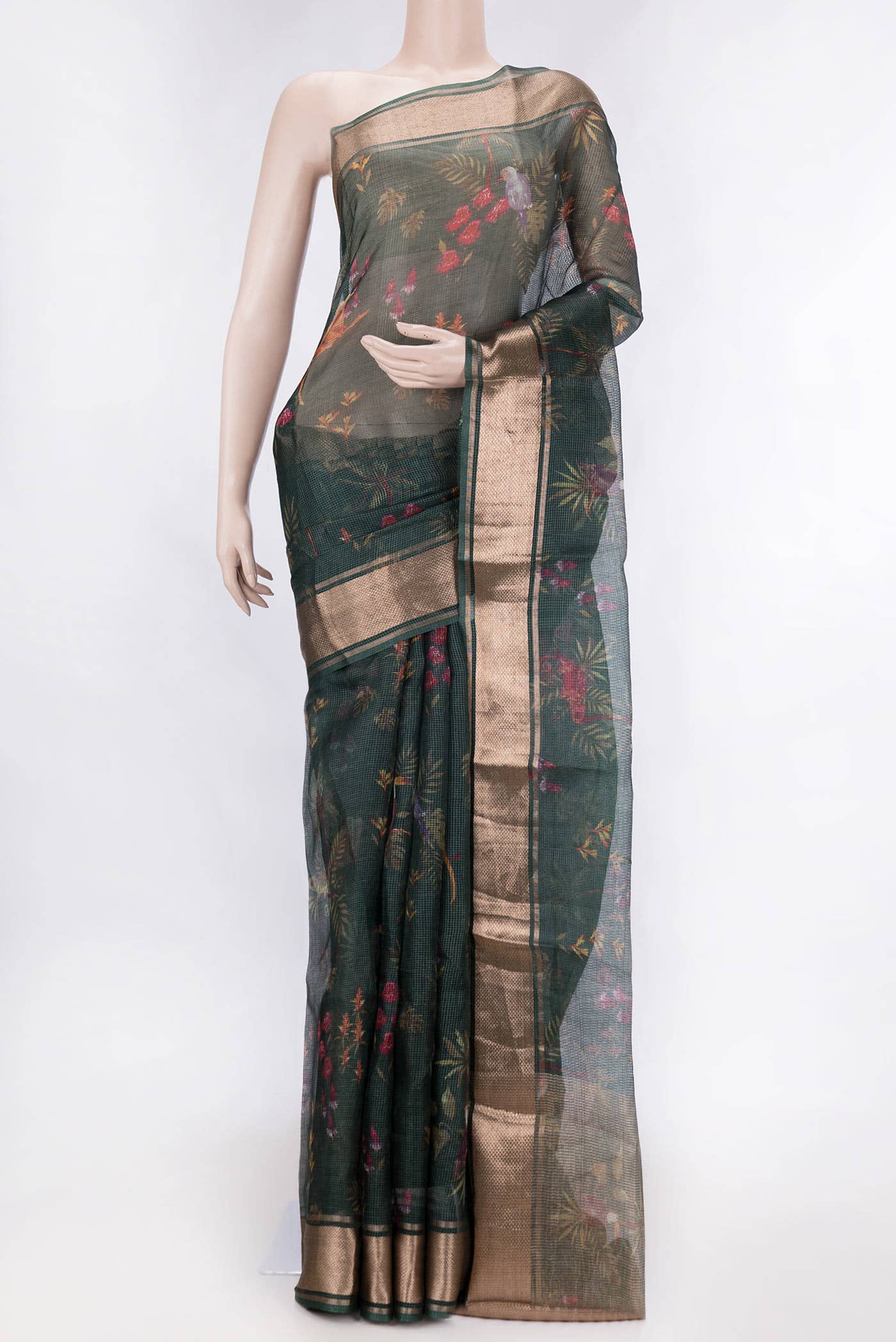 Bottle Green Dual Tone Kota Silk Saree