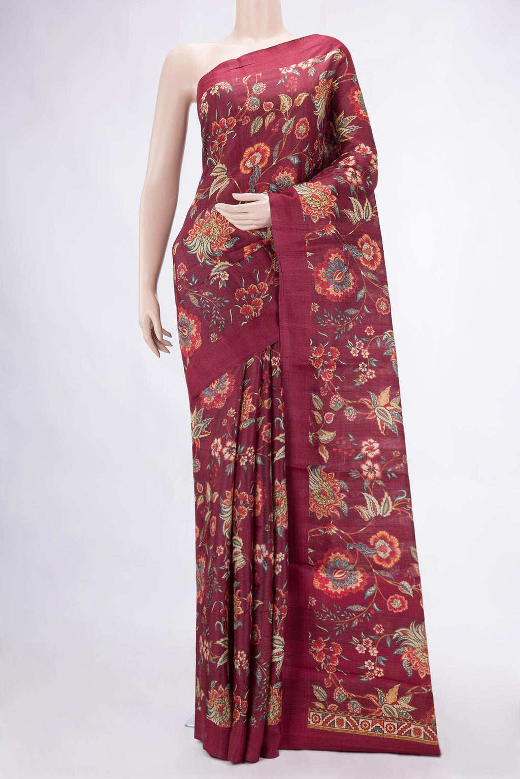 Maroon Tussar Silk Saree