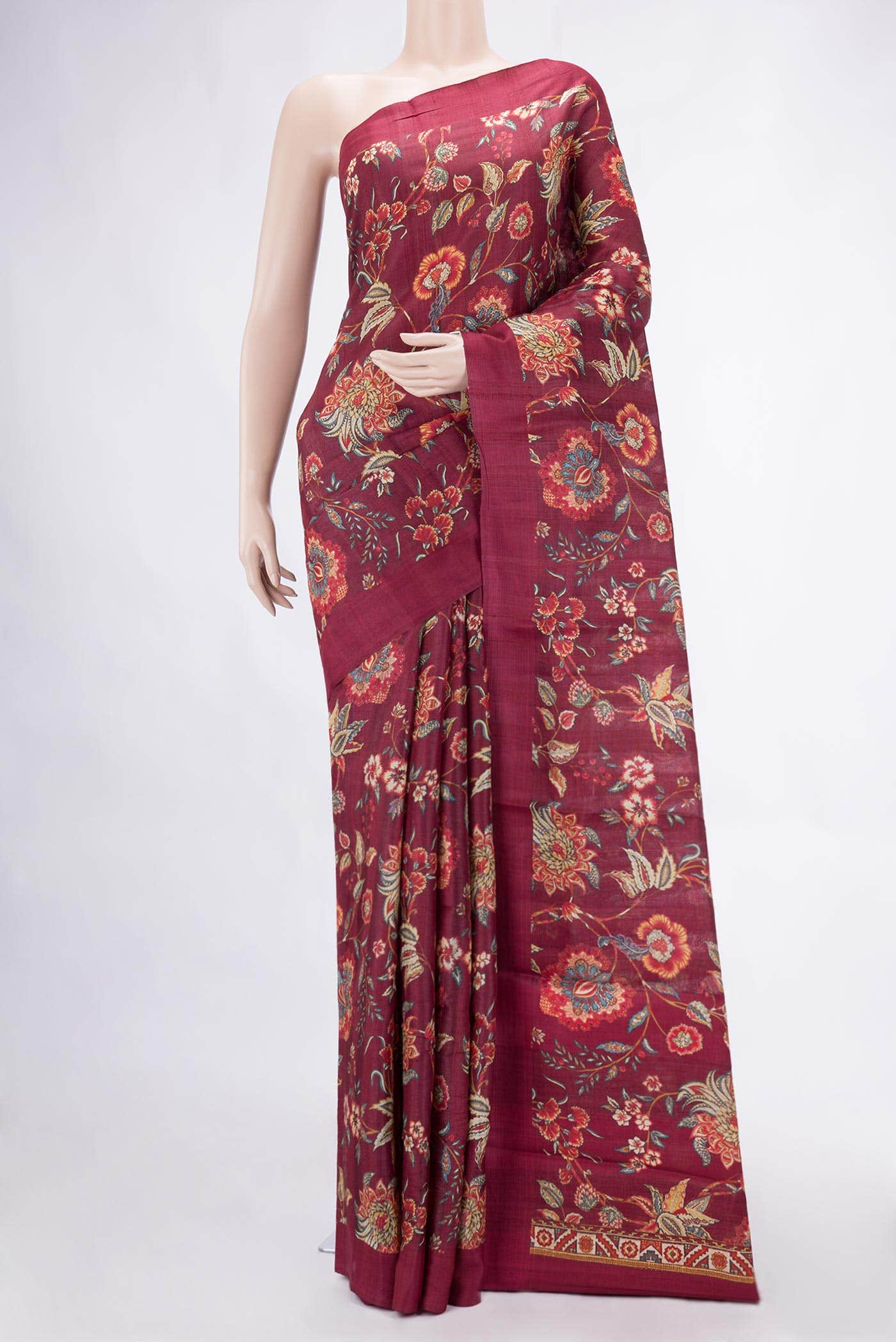Maroon Tussar Silk Saree
