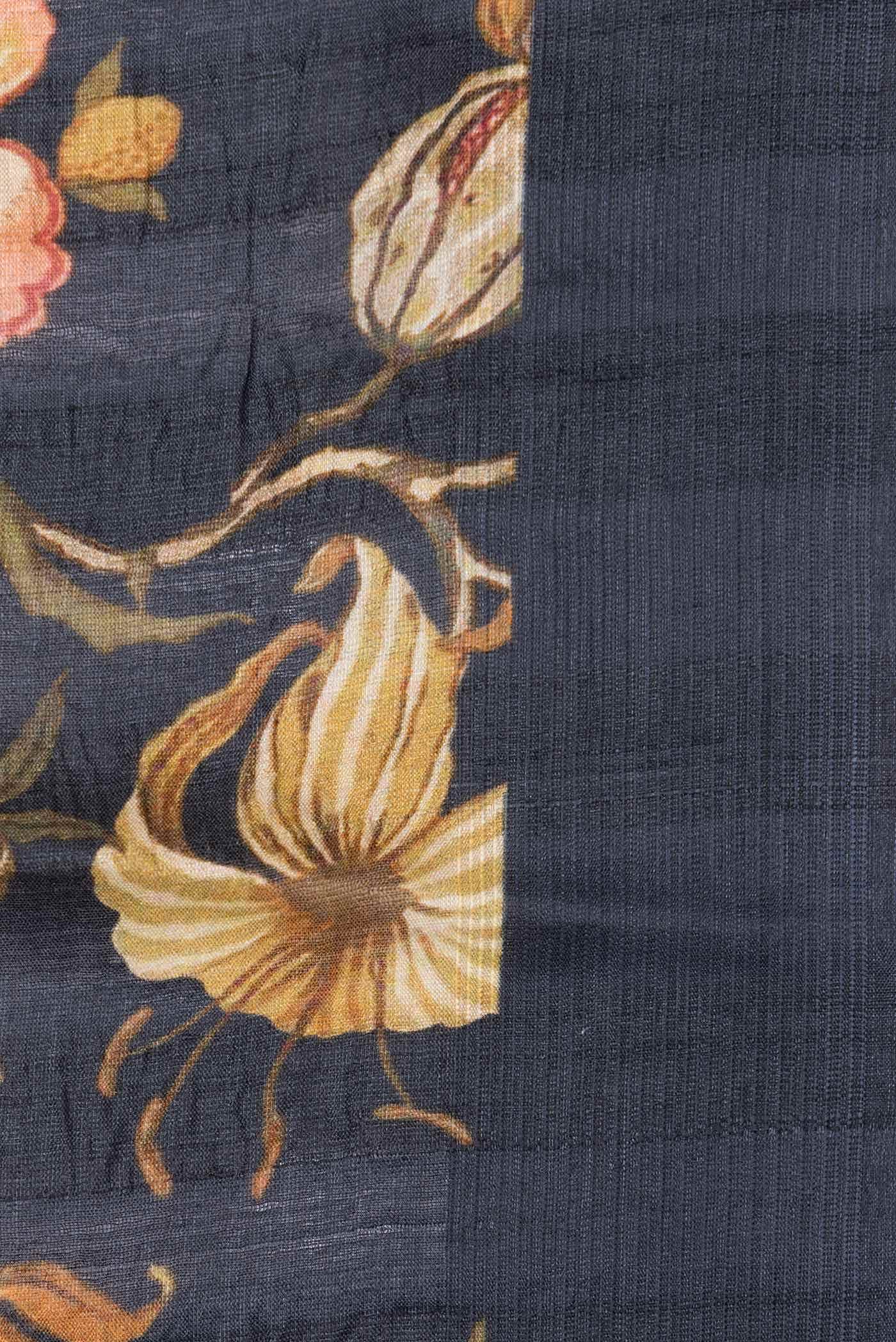 Navy Blue Tussar Silk Saree