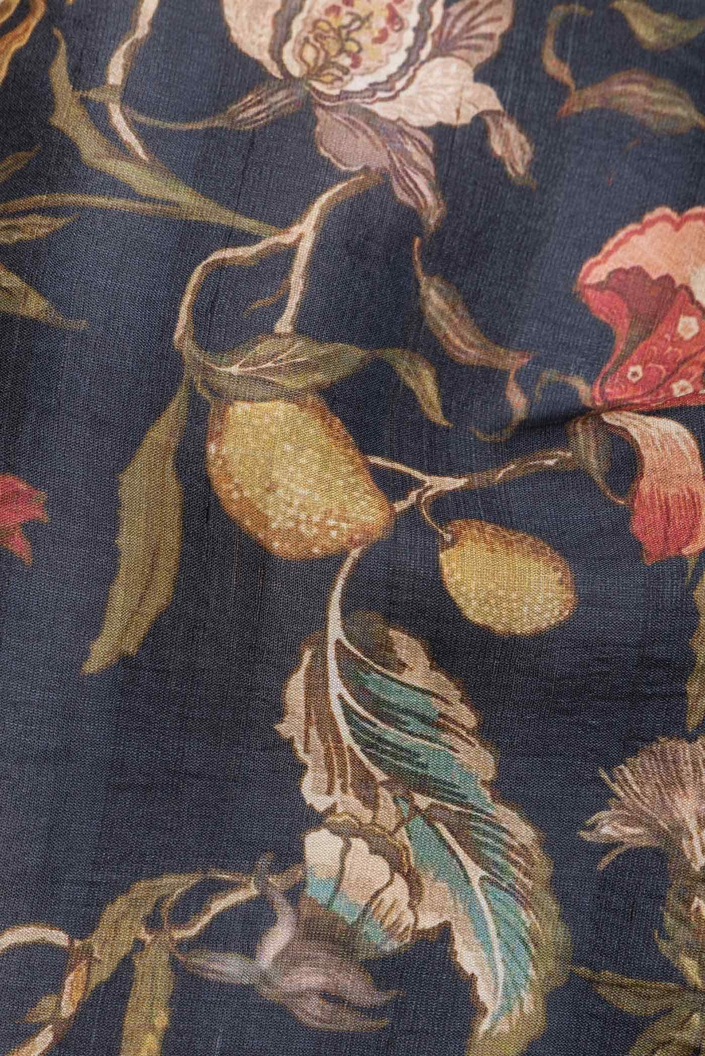 Navy Blue Tussar Silk Saree