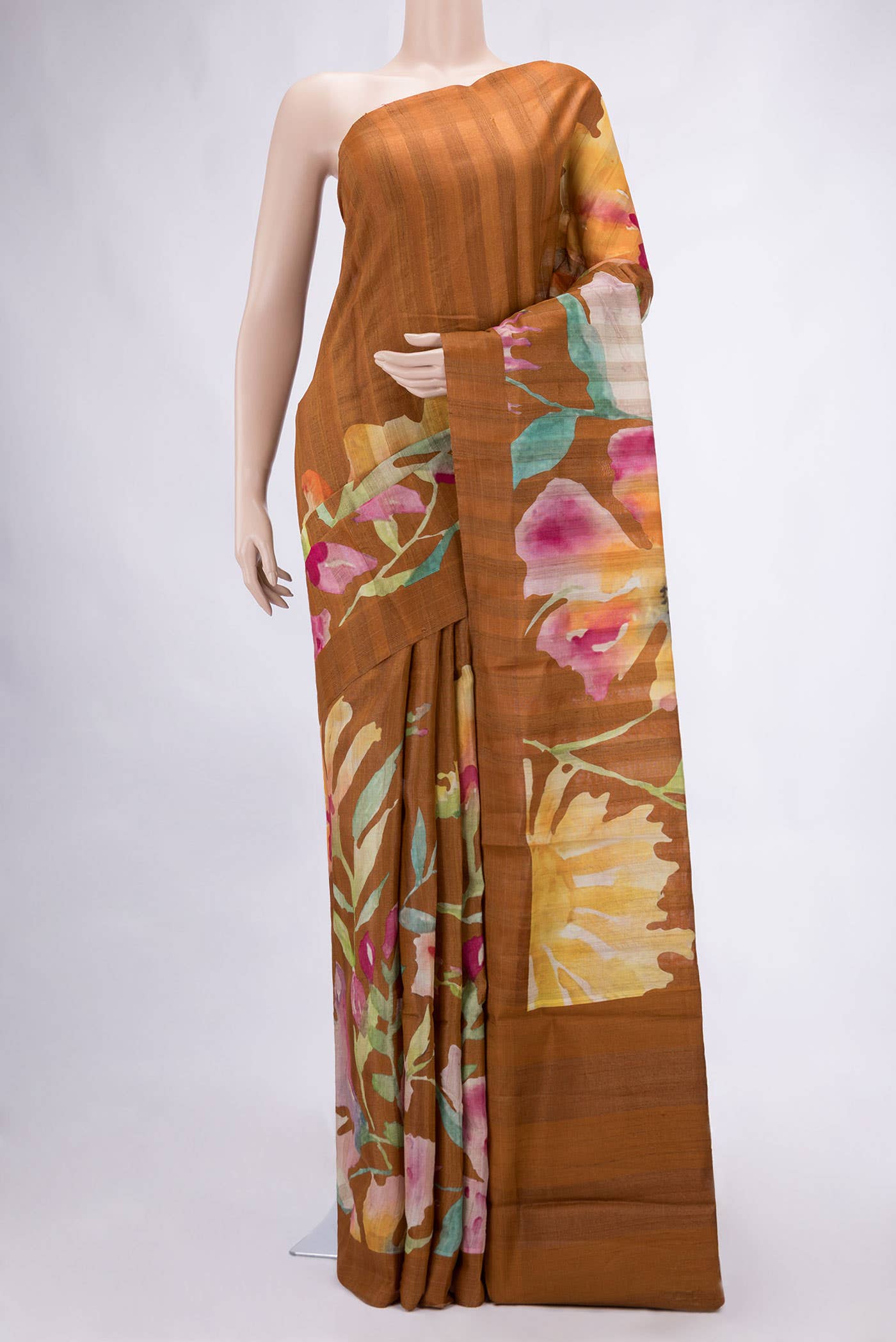 Orange Tussar Silk Saree