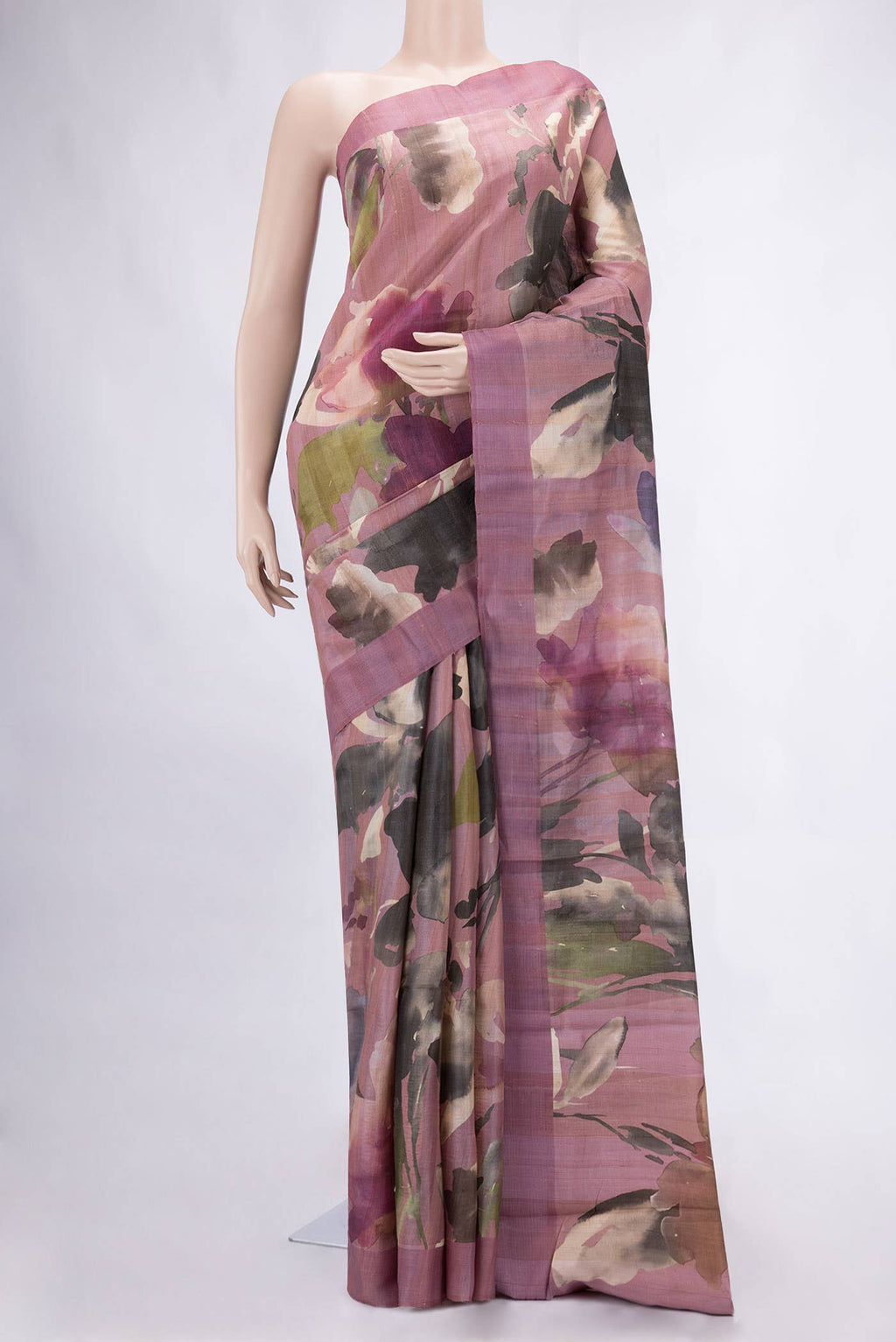 Pink Tussar Silk Saree