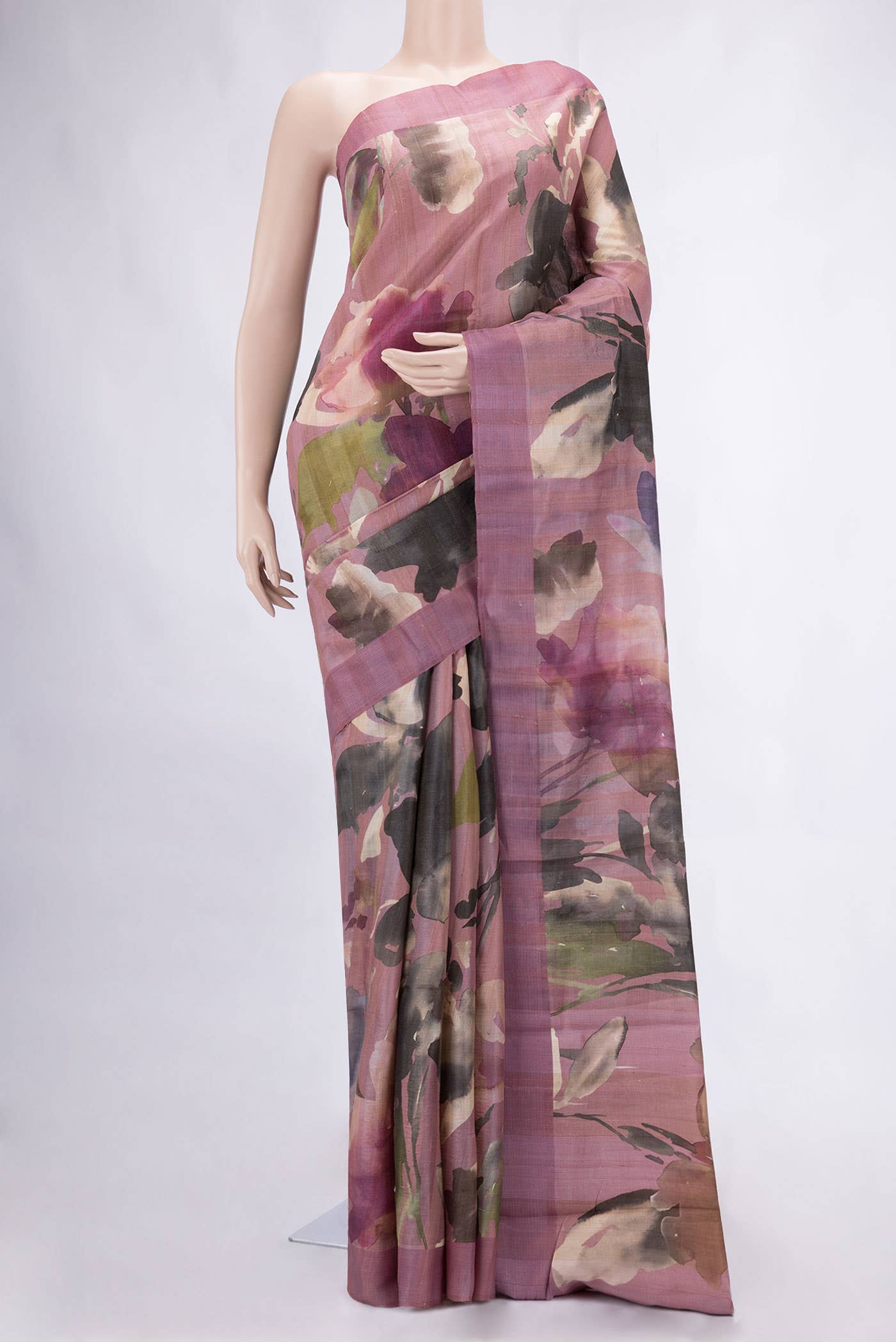 Pink Tussar Silk Saree
