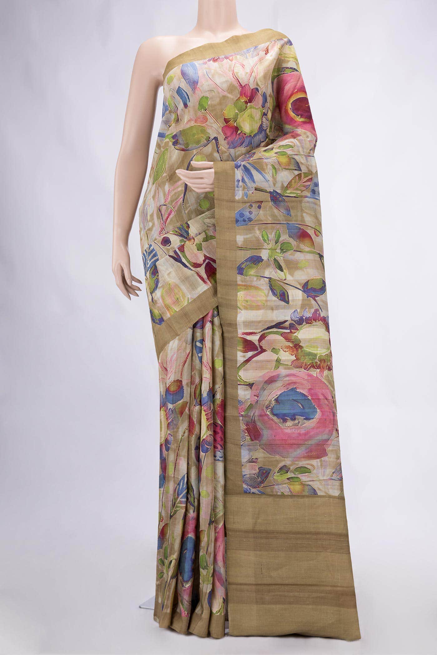 Mehandi Green Tussar Silk Saree