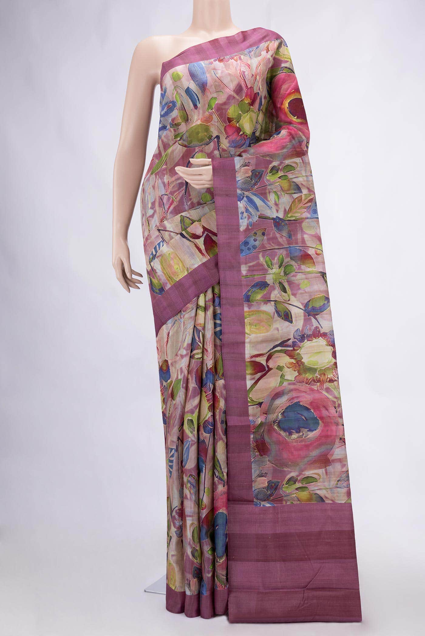 Pink Tussar Silk Saree