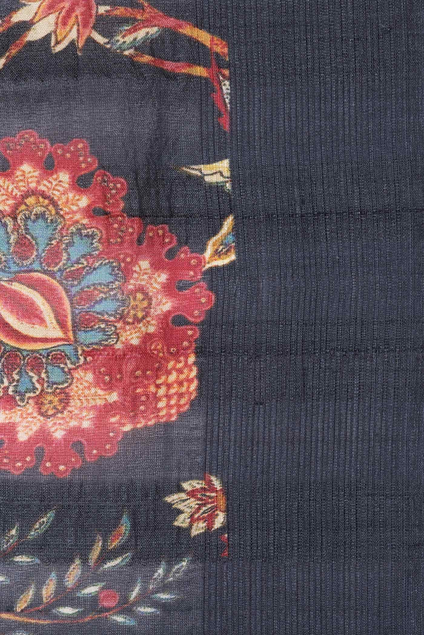 Navy Blue Tussar Silk Saree
