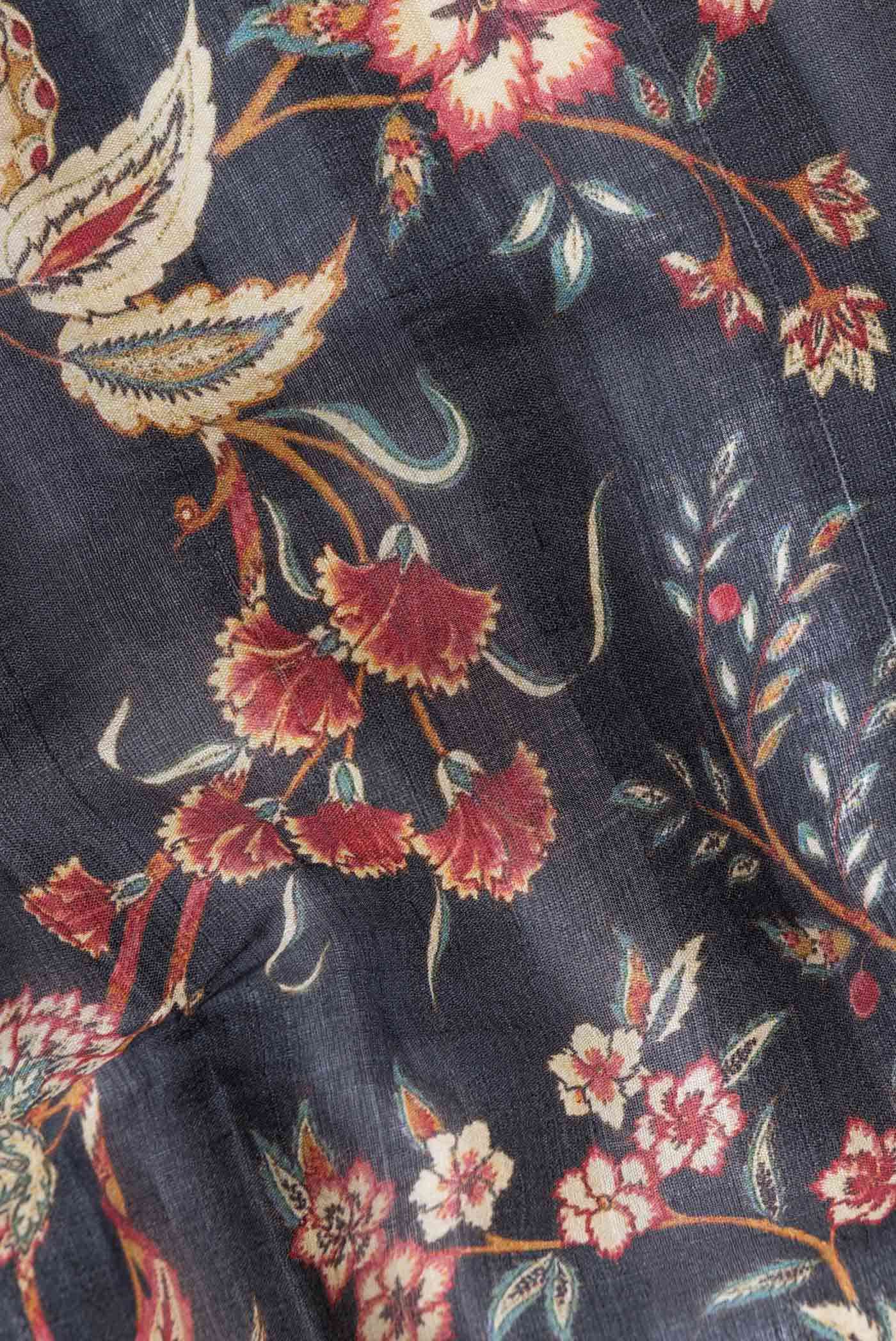 Navy Blue Tussar Silk Saree