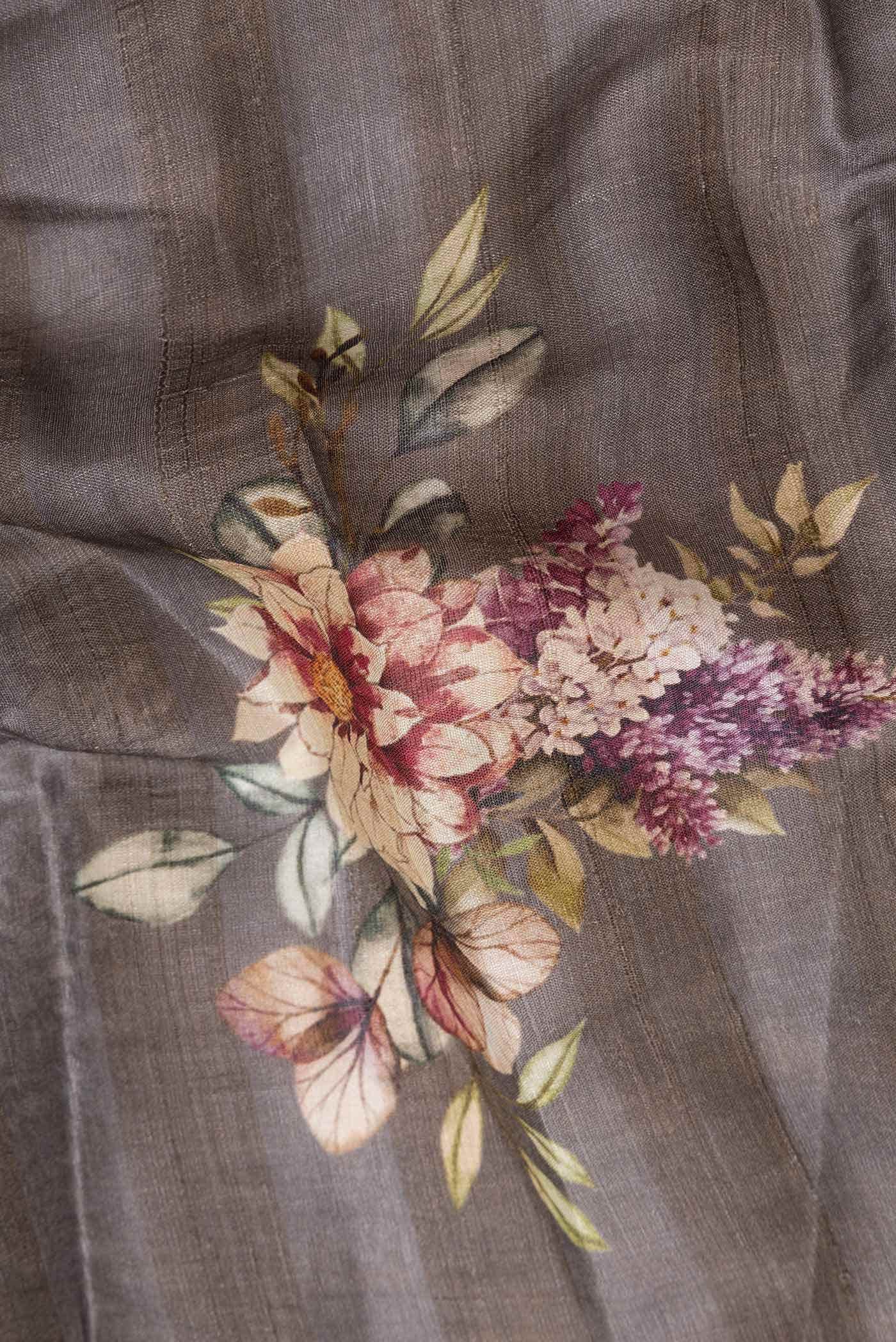 Grey Tussar Silk Saree