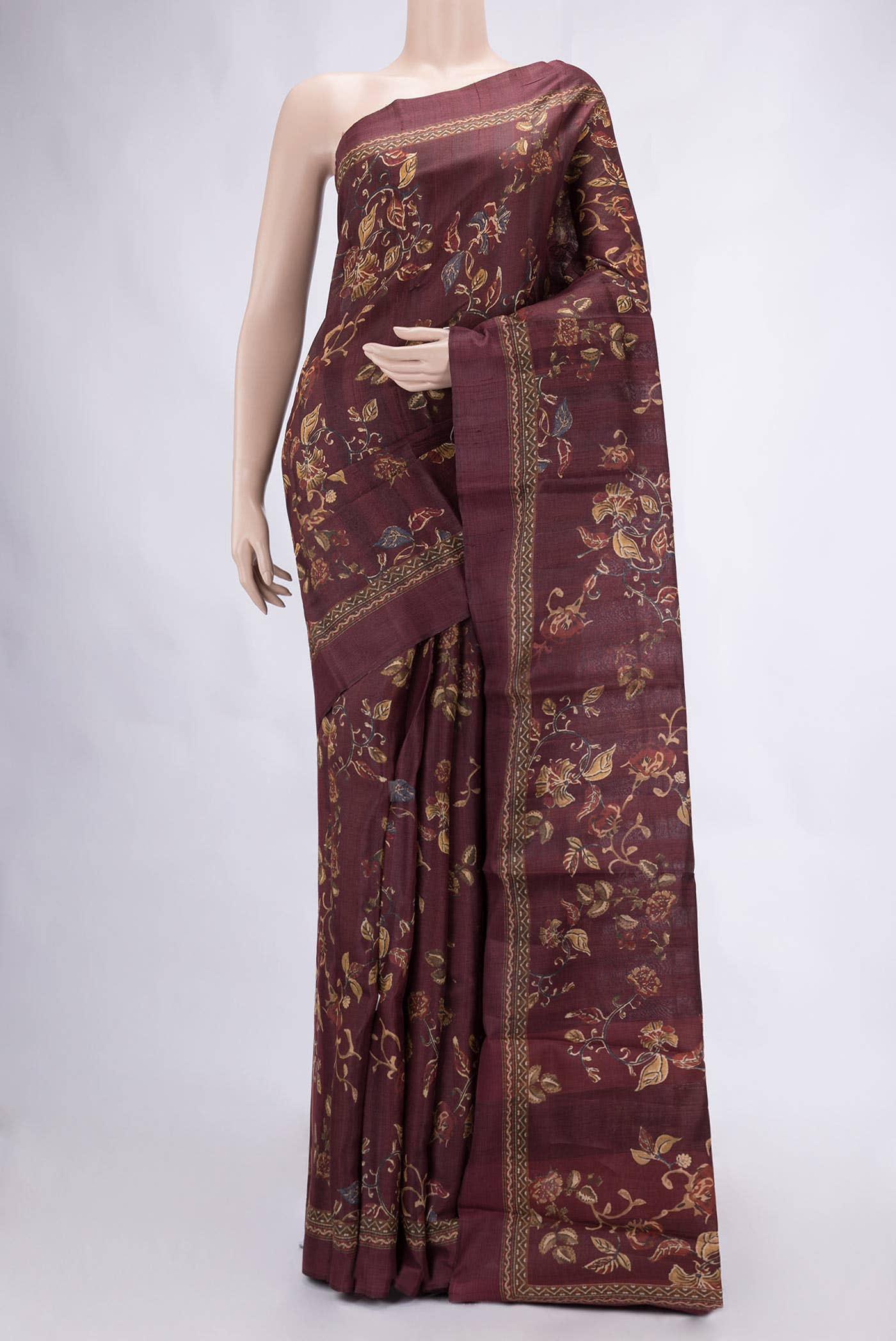 Maroon Tussar Silk Saree