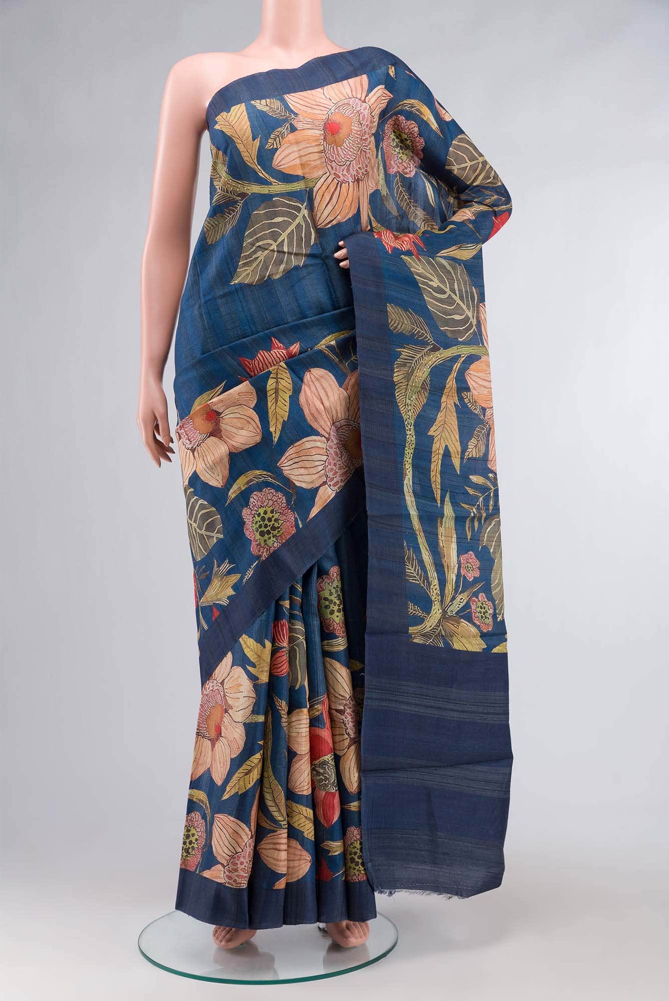 Blue Bhagalpuri Tussar Silk Saree