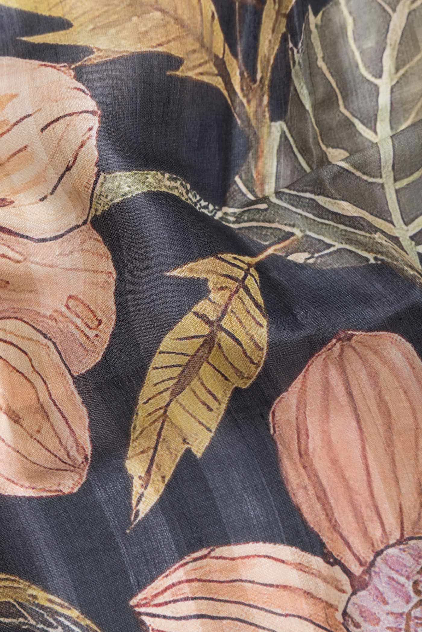 Navy Blue Tussar Silk Saree