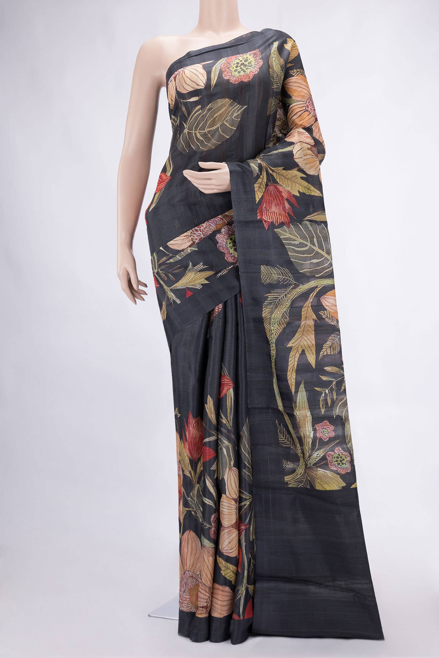 Navy Blue Tussar Silk Saree