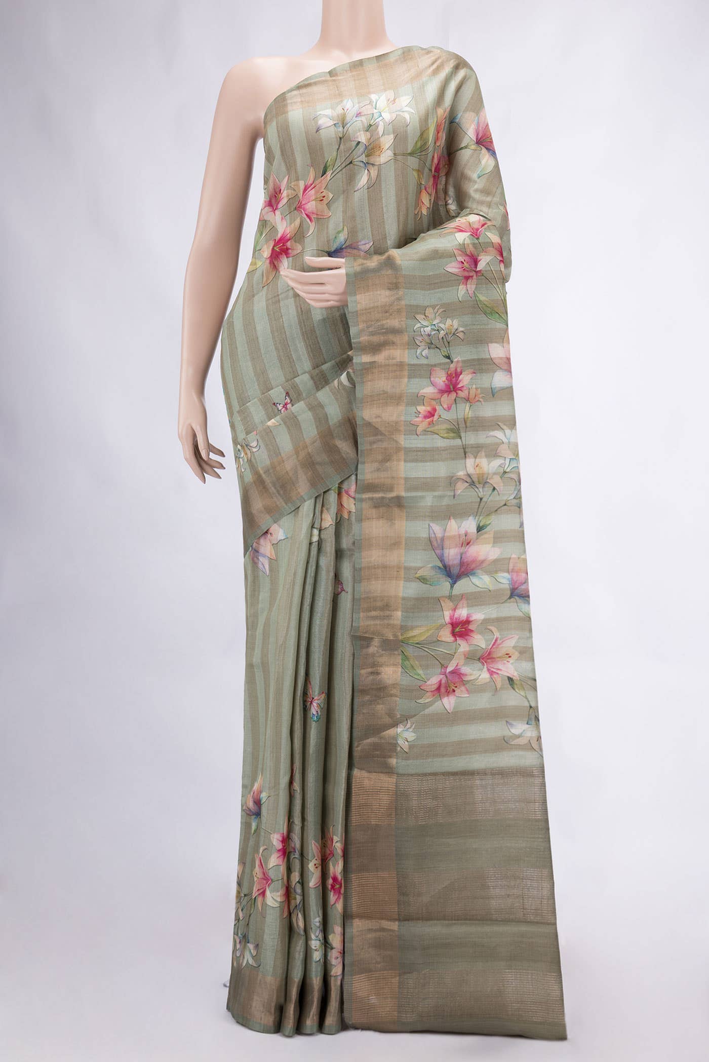 Davys Grey Tussar Silk Saree