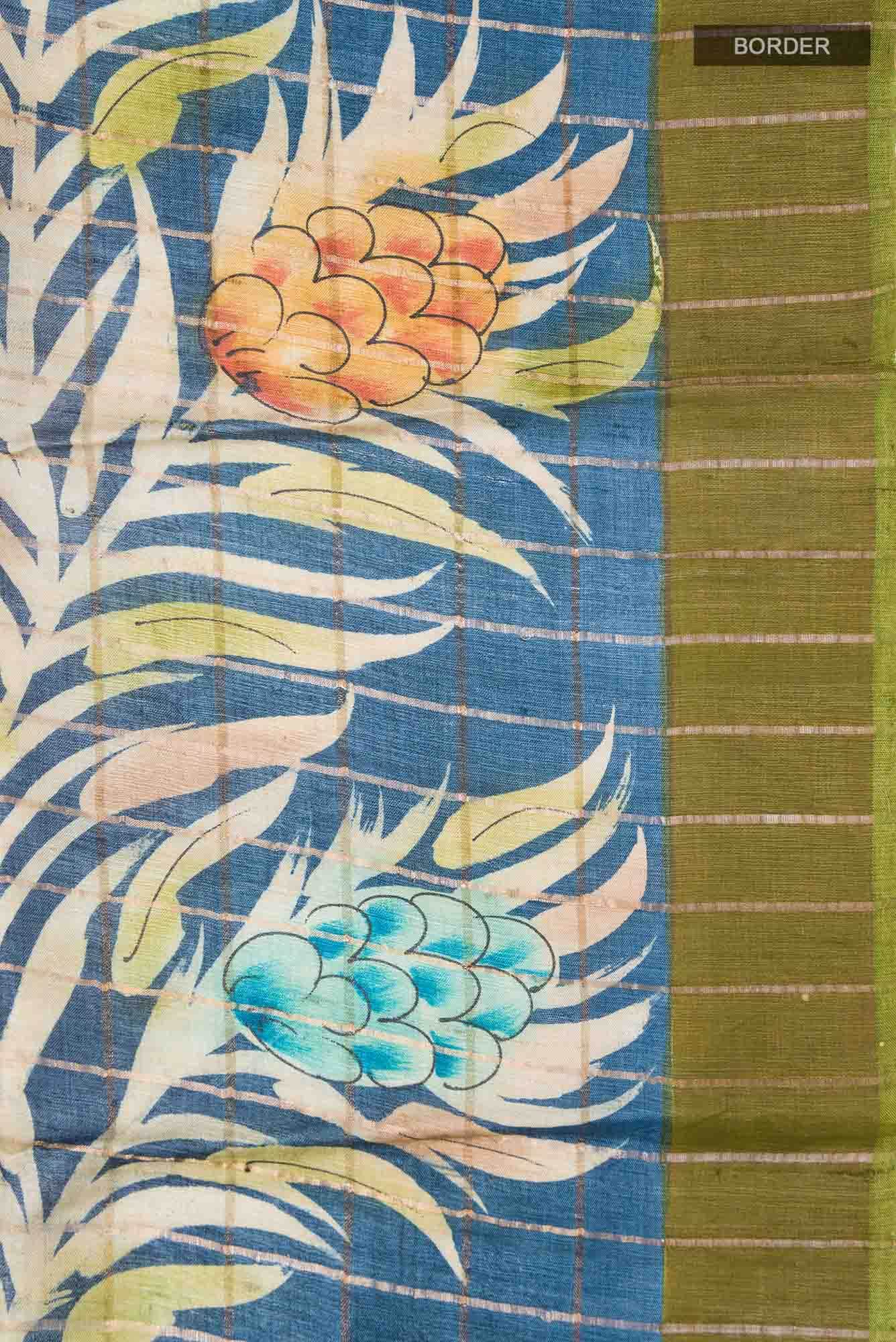 Blue Tussar Silk Saree