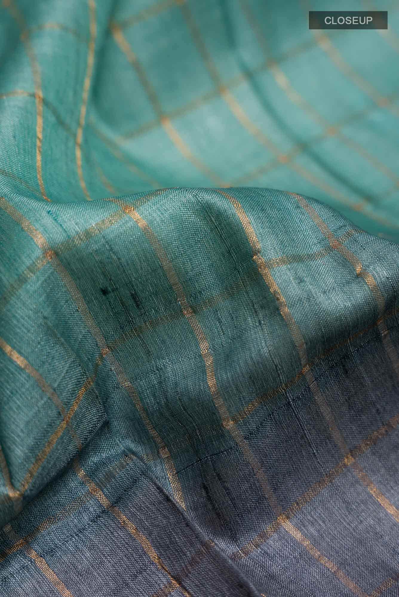 Blue Tussar Silk Saree
