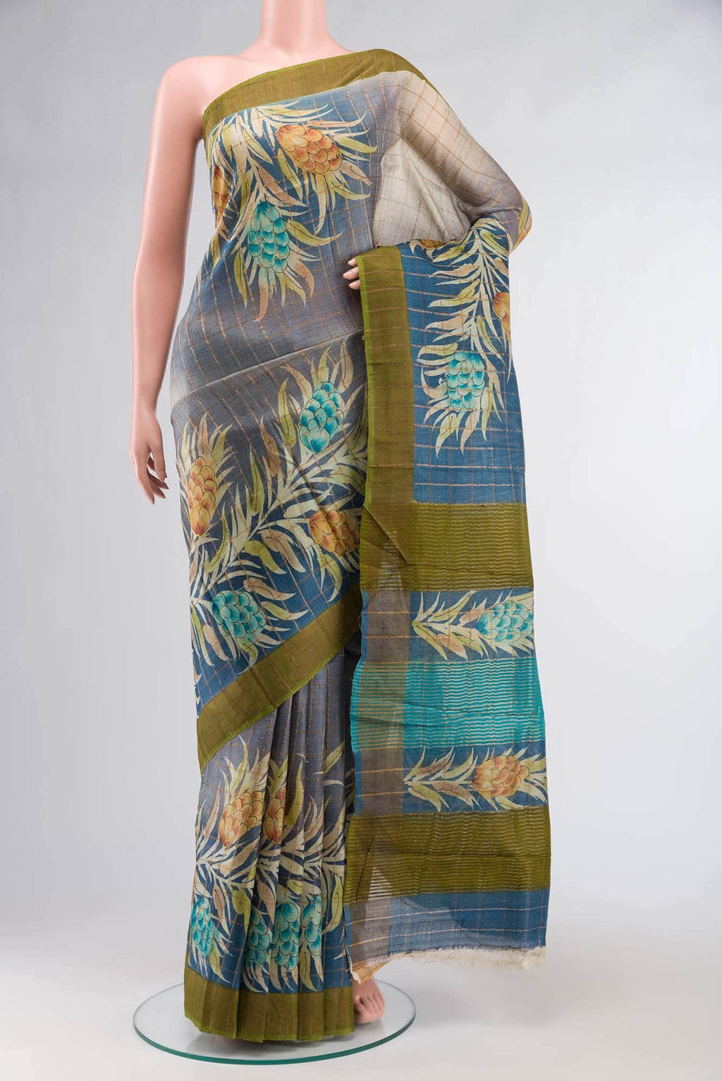 Blue Tussar Silk Saree