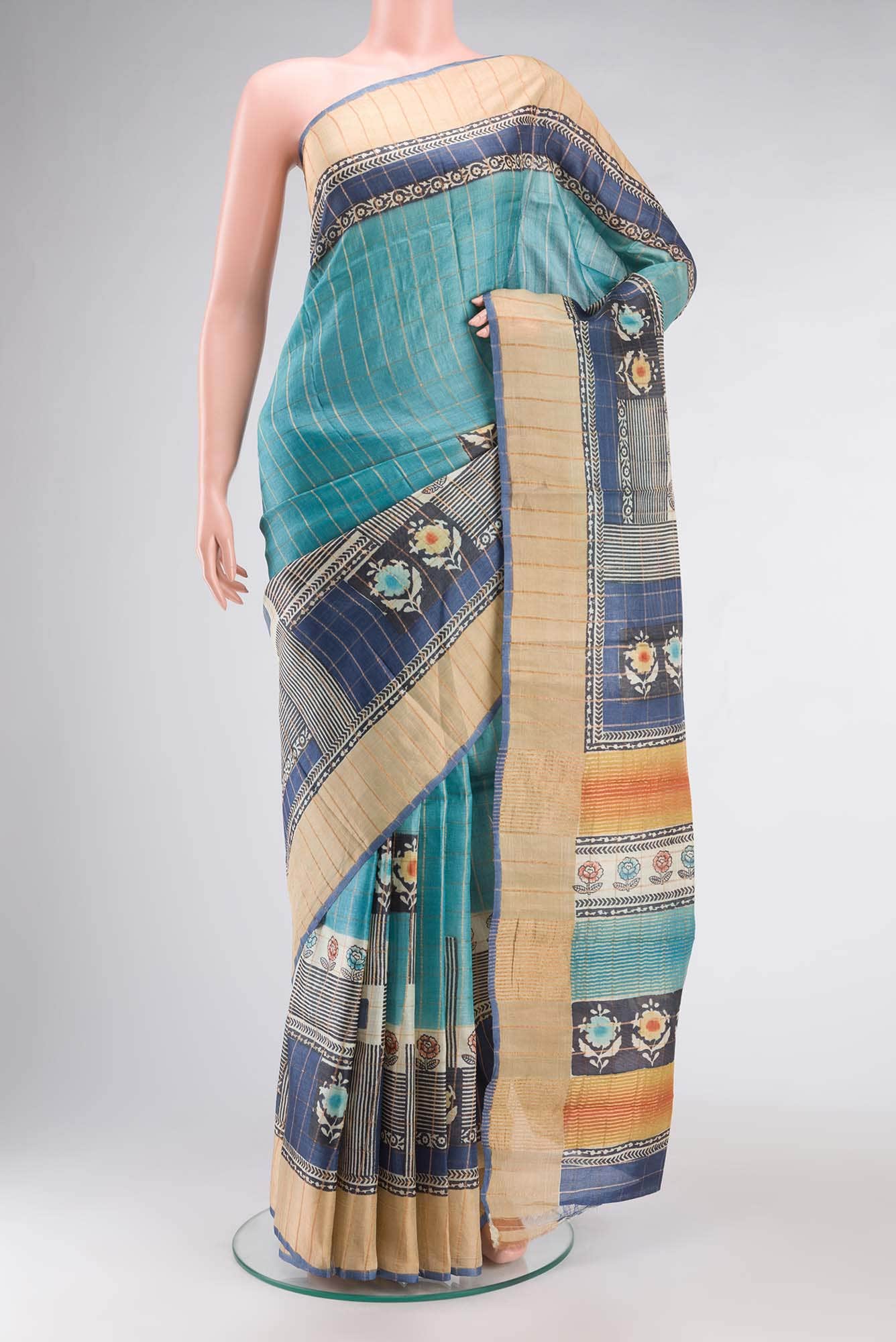 Blue Tussar Saree