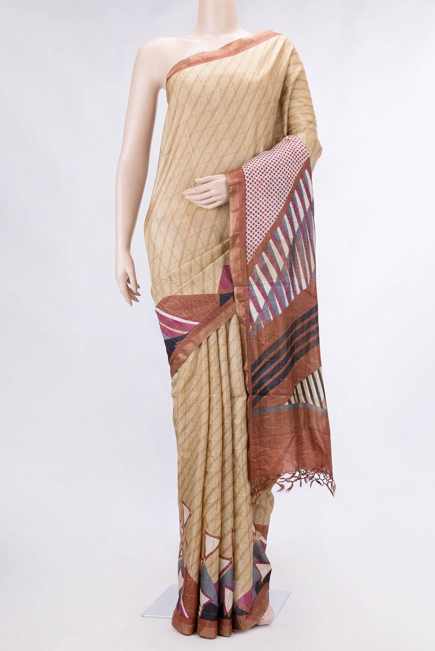 Beige Dual Tone Tussar Silk Saree