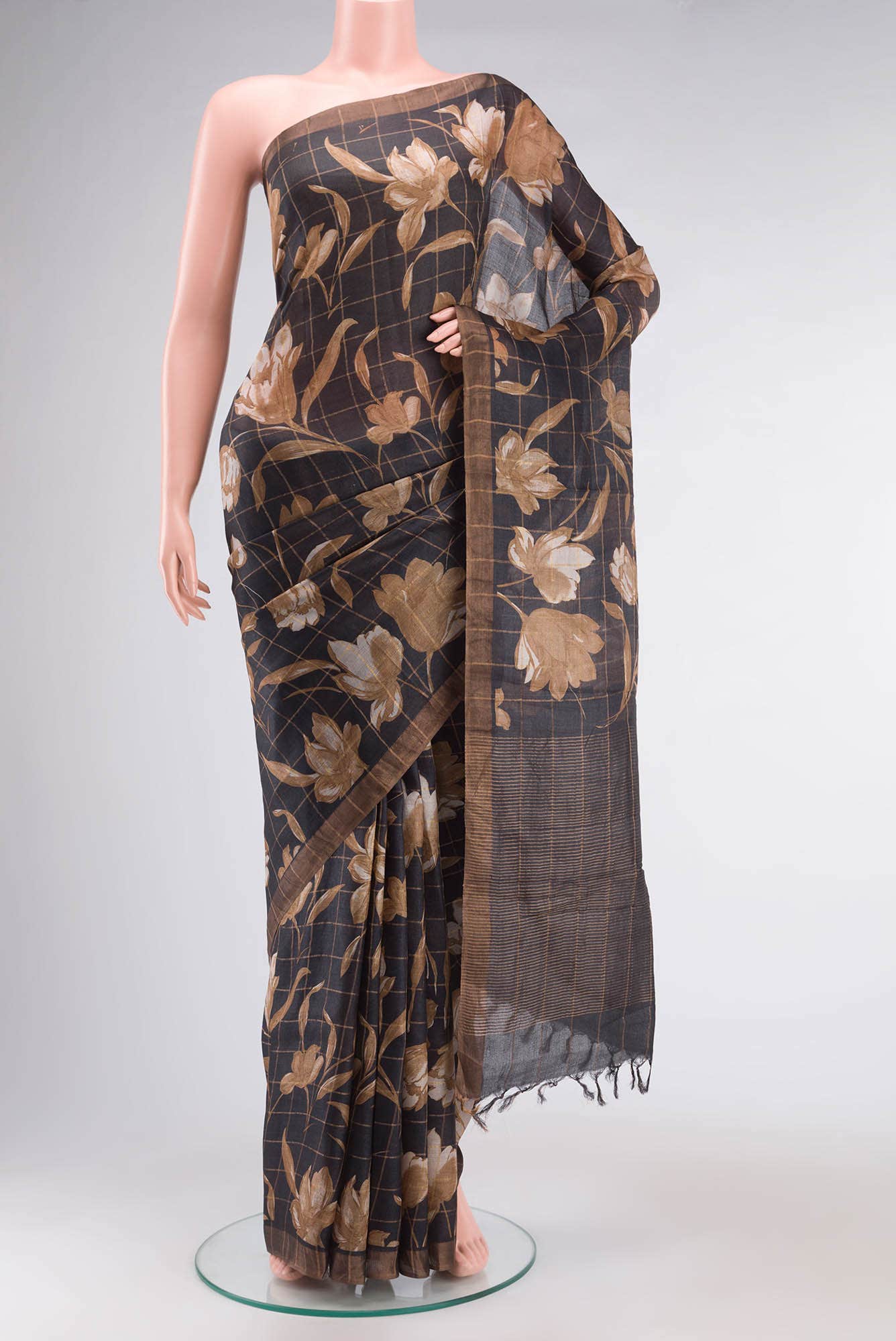 Black Tussar Silk Saree