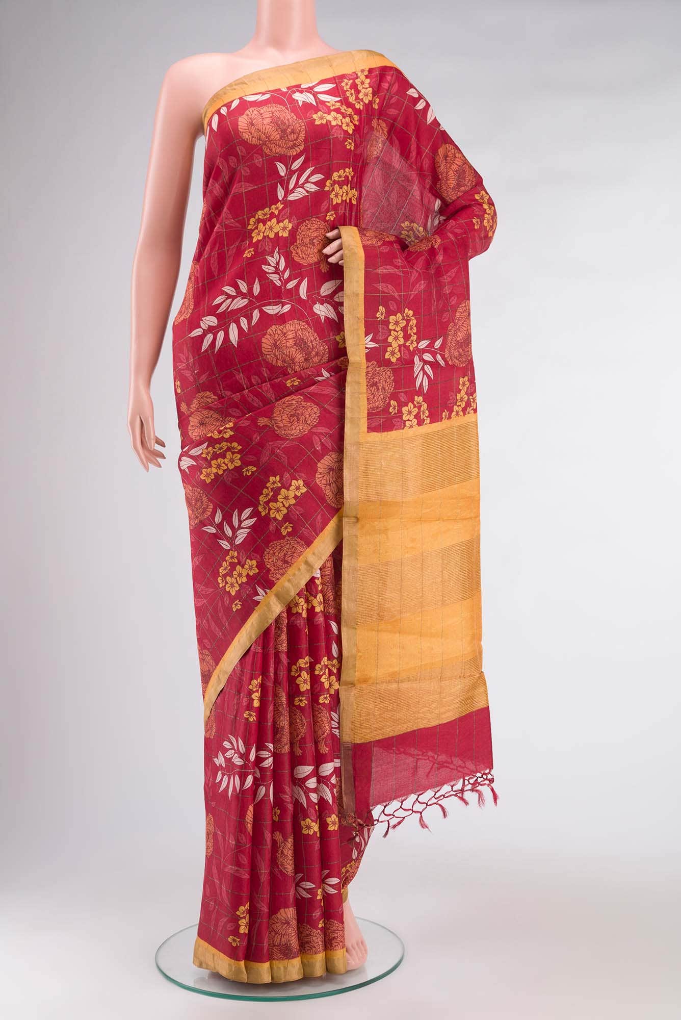 Red Tussar Silk Saree