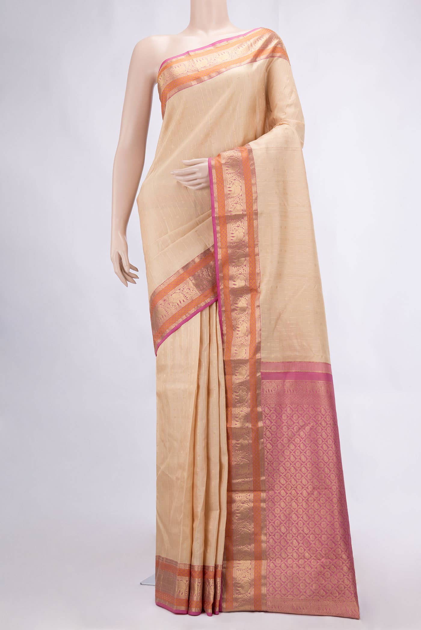 Beige Dual Tone Kanchipuram Silk Saree