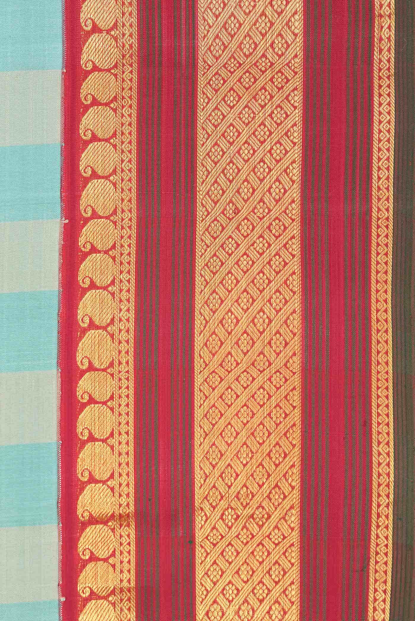 Pure Silk Pure Zari Beige and Sky Blue Dual Tone Kanchipuram Saree
