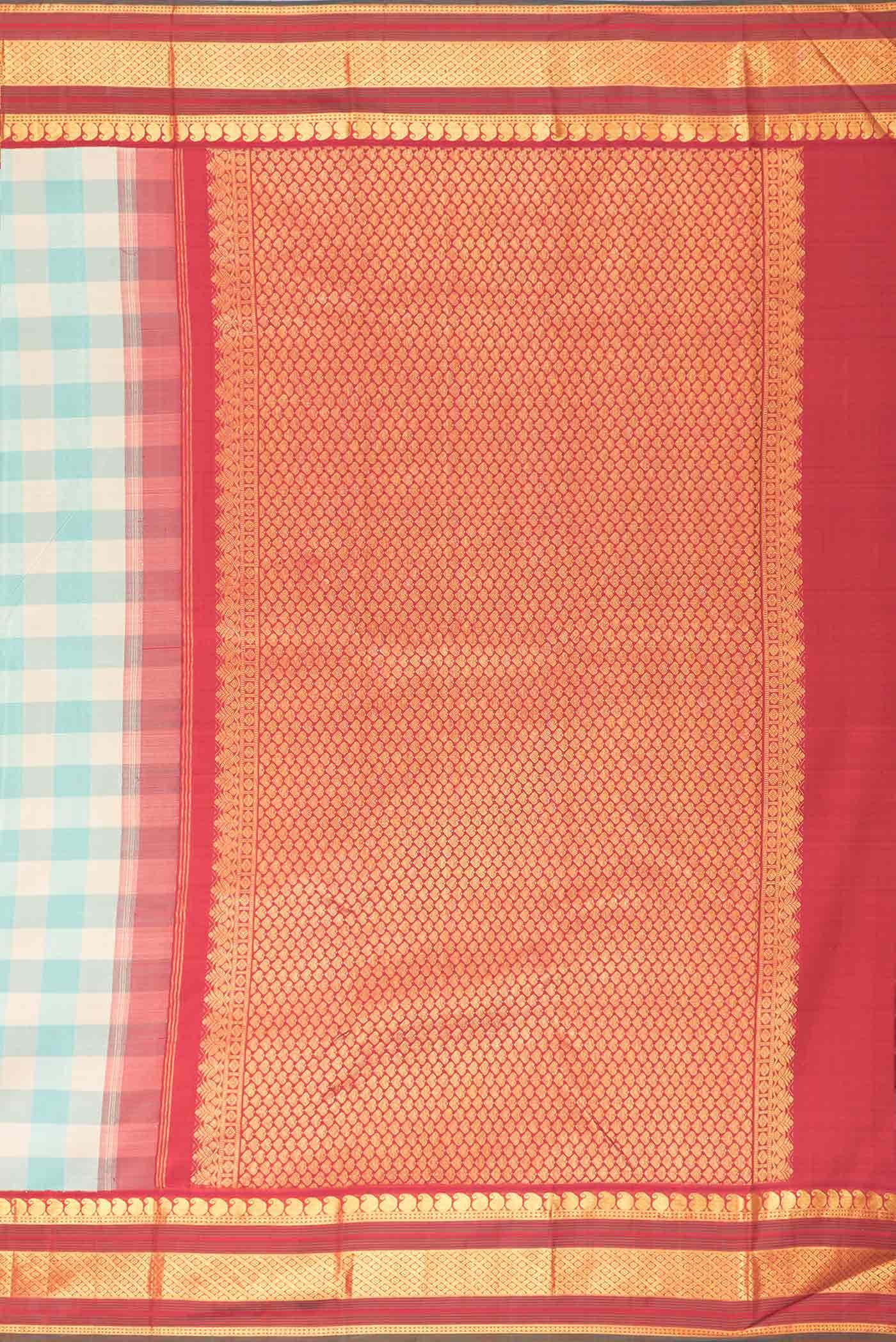 Pure Silk Pure Zari Beige and Sky Blue Dual Tone Kanchipuram Saree