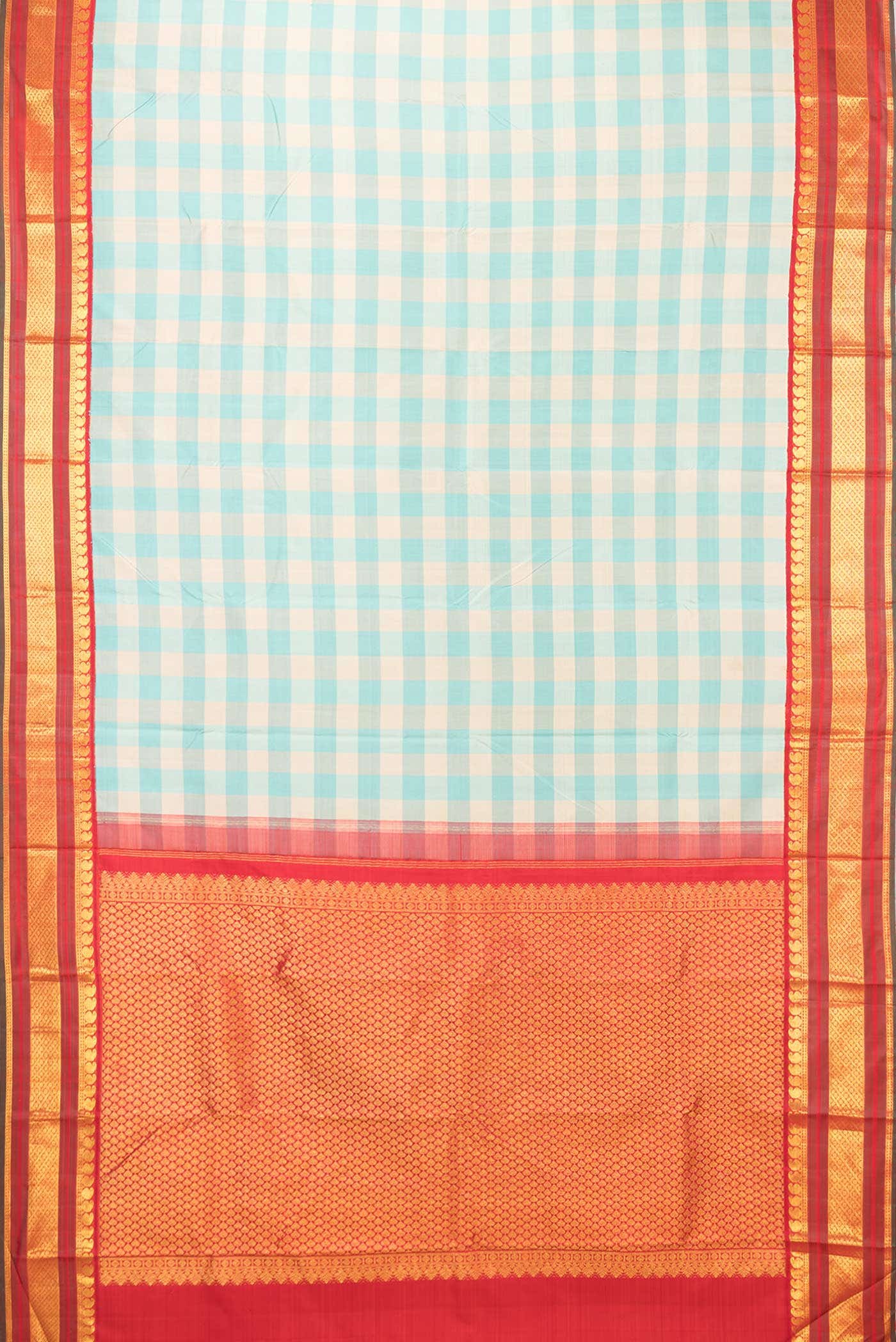 Pure Silk Pure Zari Beige and Sky Blue Dual Tone Kanchipuram Saree
